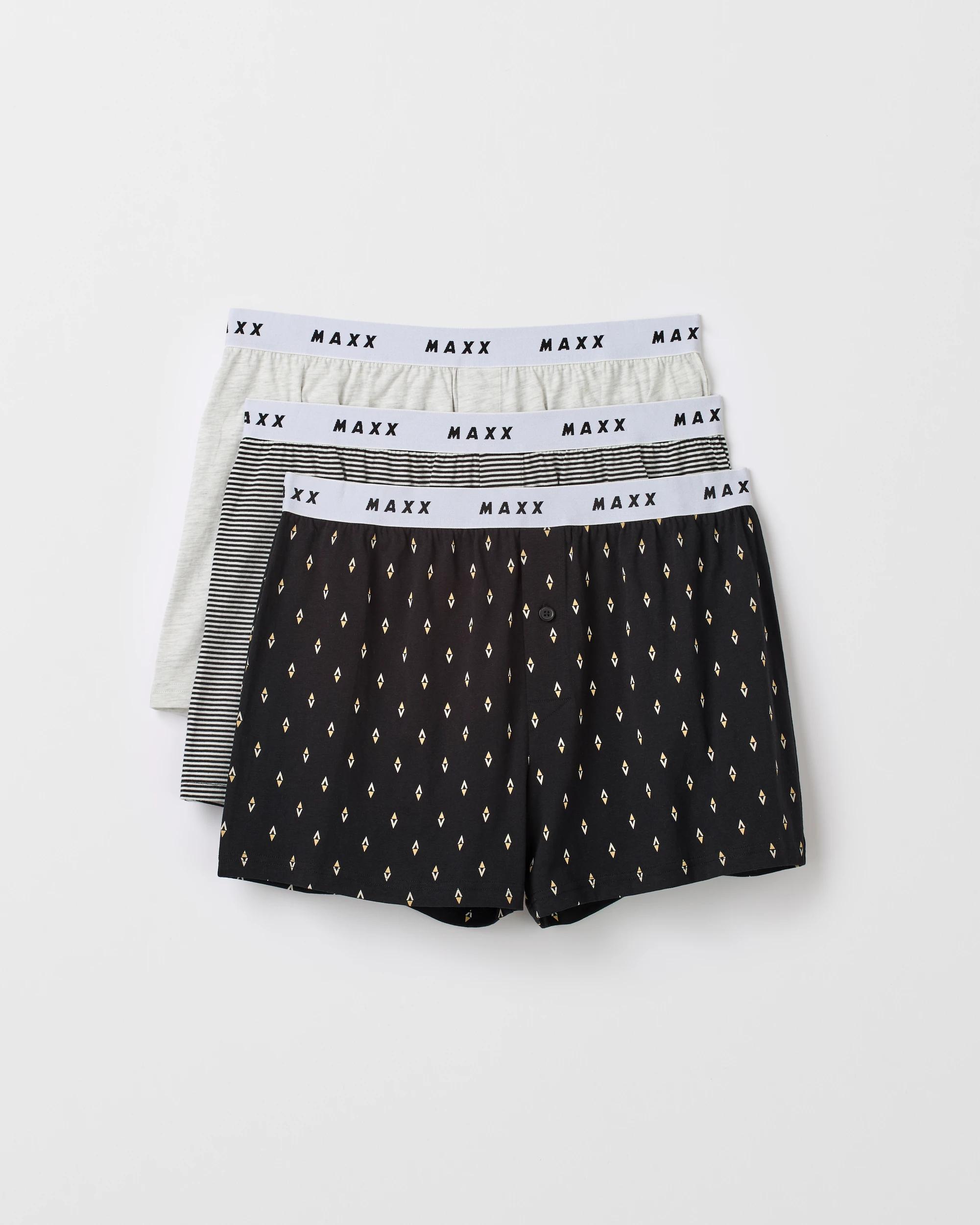 1 Mens Knit Boxers 3 Pack - Maxx MULTI BLACK GEO/STRIPE/SILVER MARLE, 1 of 4