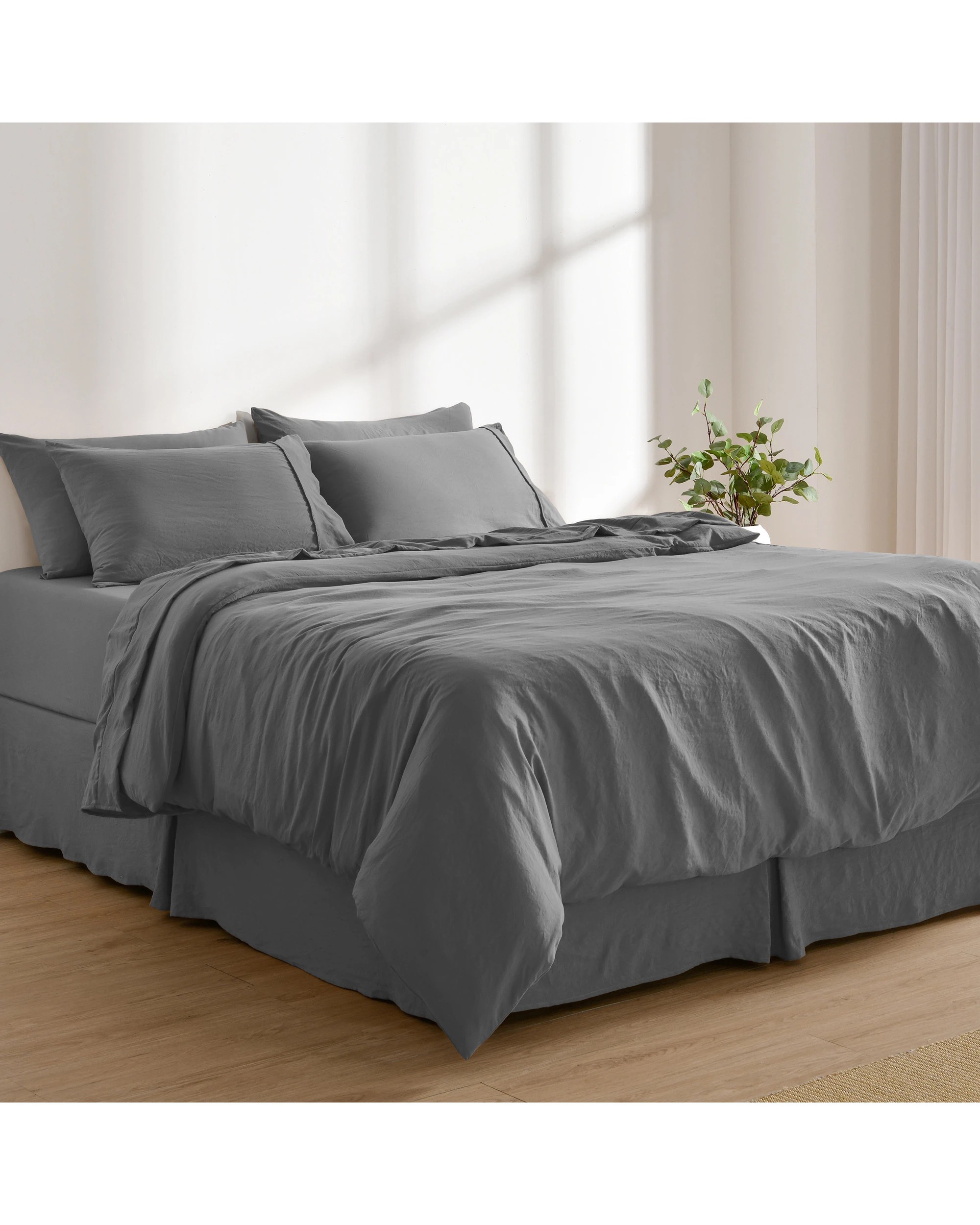 8 Dreamaker Superfine Washed Microfibre Pleated Valance - Queen Bed - Charcoal, 8 of 9