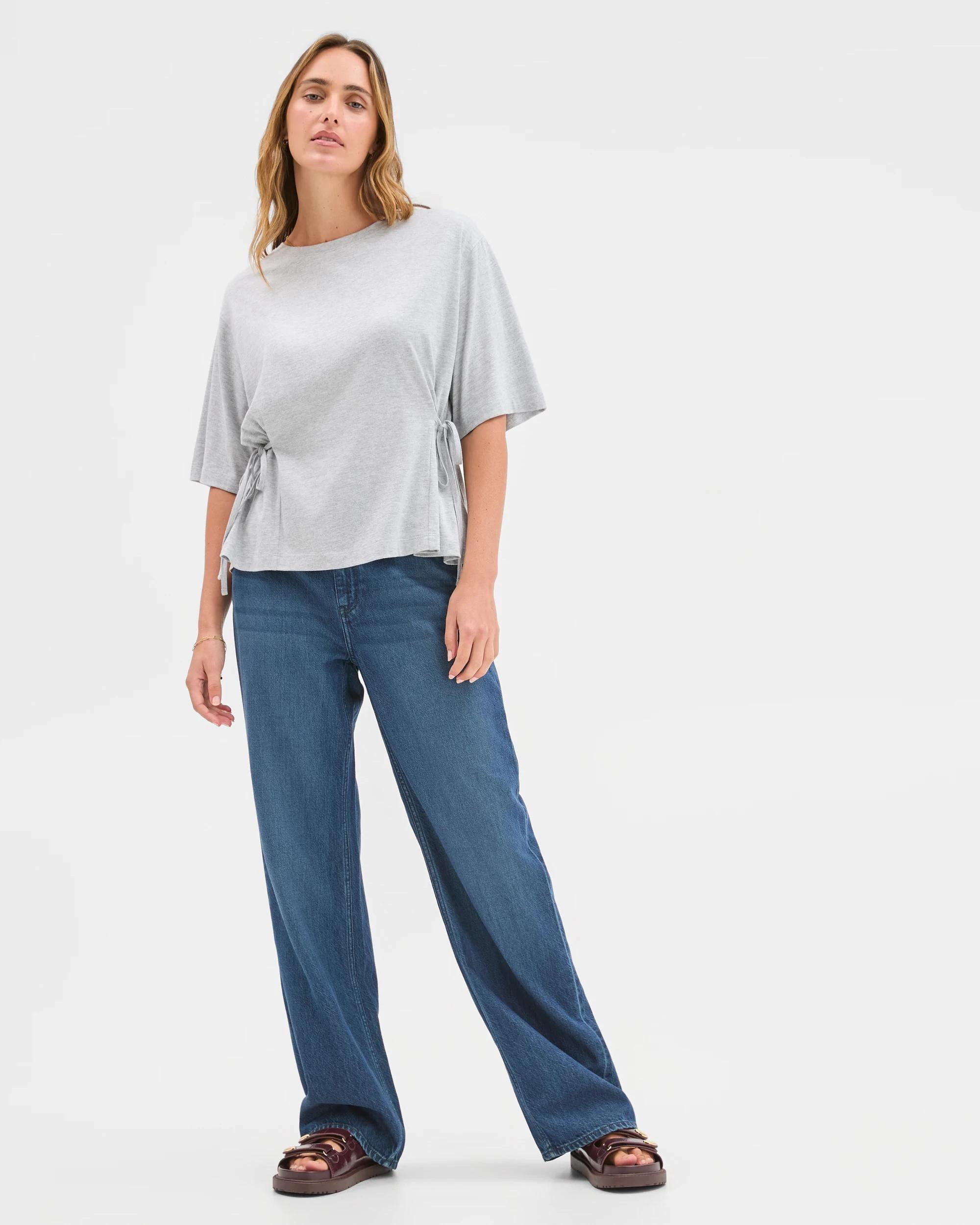 4 Target Woman Short Sleeve Tie Waist T-Shirt GREY MARLE, 4 of 6