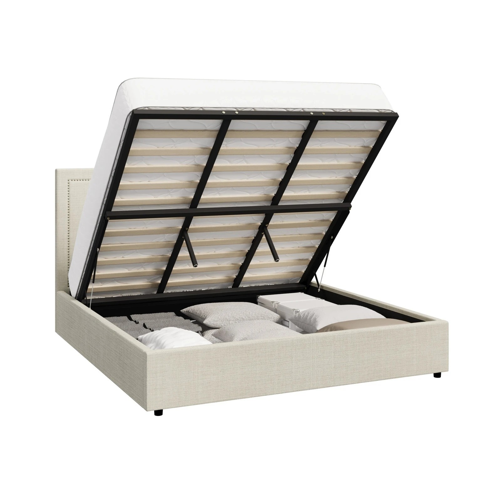 9 Oikiture King Bed Gas Lift Bed Frame
 - Beige, 9 of 10