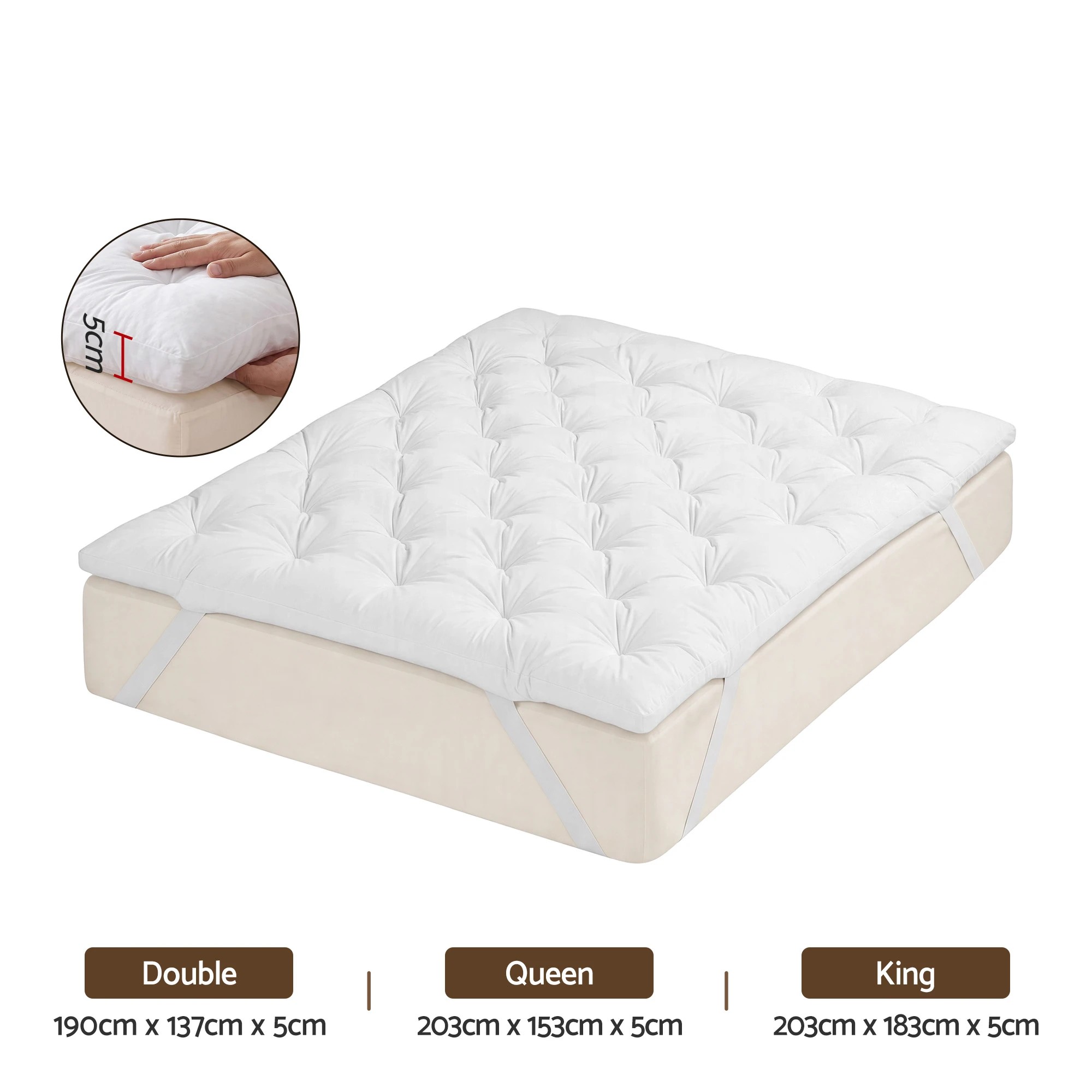 2 Giselle Bedding Pillow Top Mattress Topper 1300GSM Duck Feather 5cm Thick - King Bed - White, 2 of 9