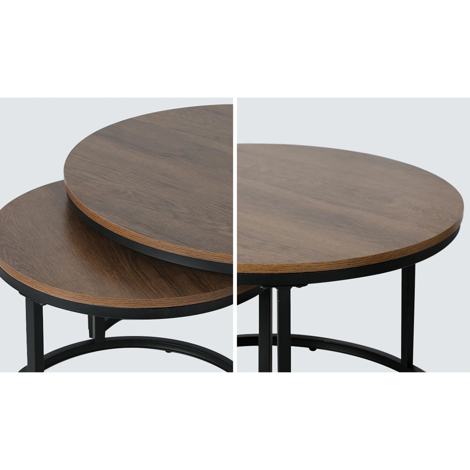 4 Oikiture Set Of 2 Coffee Table Round Nesting Side End Table
 - Brown, 4 of 10