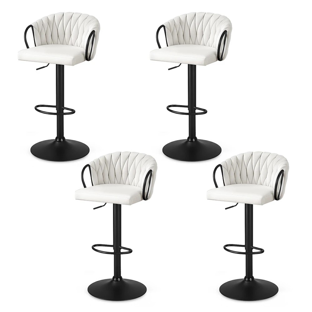 1 Artiss Bar Stool x4 Kitchen Dining Chair Counter Gaslift Woven Velvet - Beige, 1 of 6