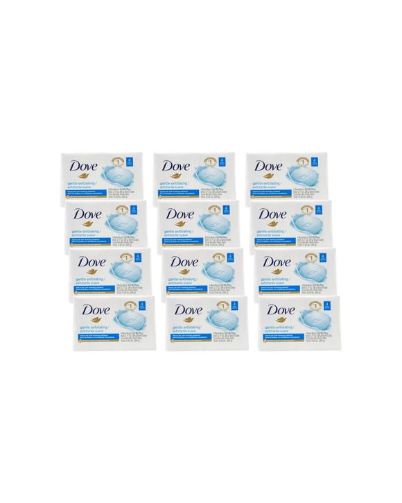 Dove 12 x 4pc Beauty Soap Bars 90g Gentle Exfoliating Moisturising - White