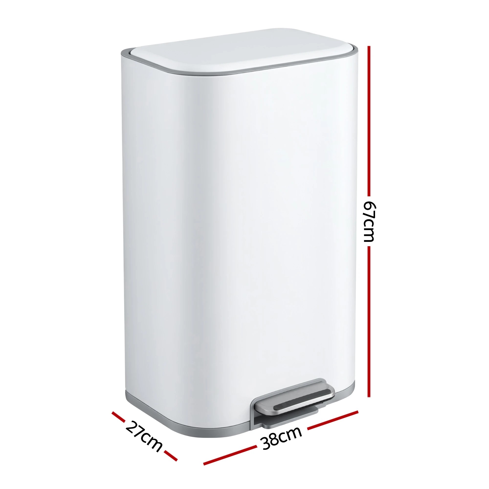 2 Cefito 40L Kitchen Trash Can Pedal Bin Rubbish Bin Steel Soft-Close Lid - White, 2 of 9