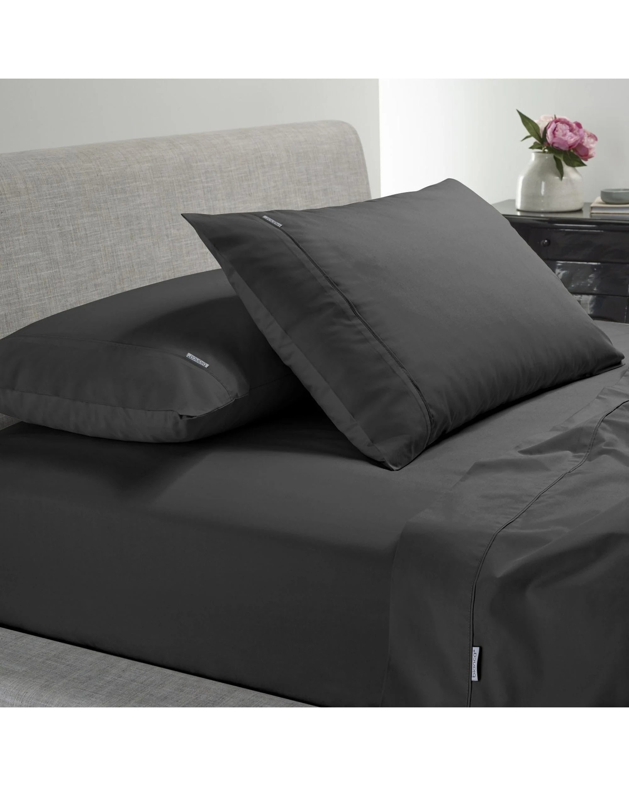 1 Bianca Bedding Heston 300 Thread Count Cotton Percale Sheet Set - Super King, Charcoal - Charcoal, 1 of 1