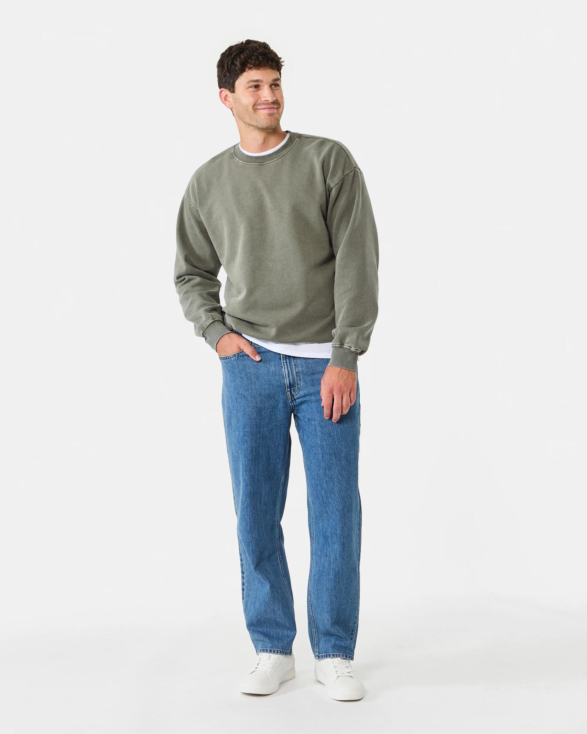 2 Garment Dyed Crew Neck Sweatshirt Grn Smkolv, 2 of 8