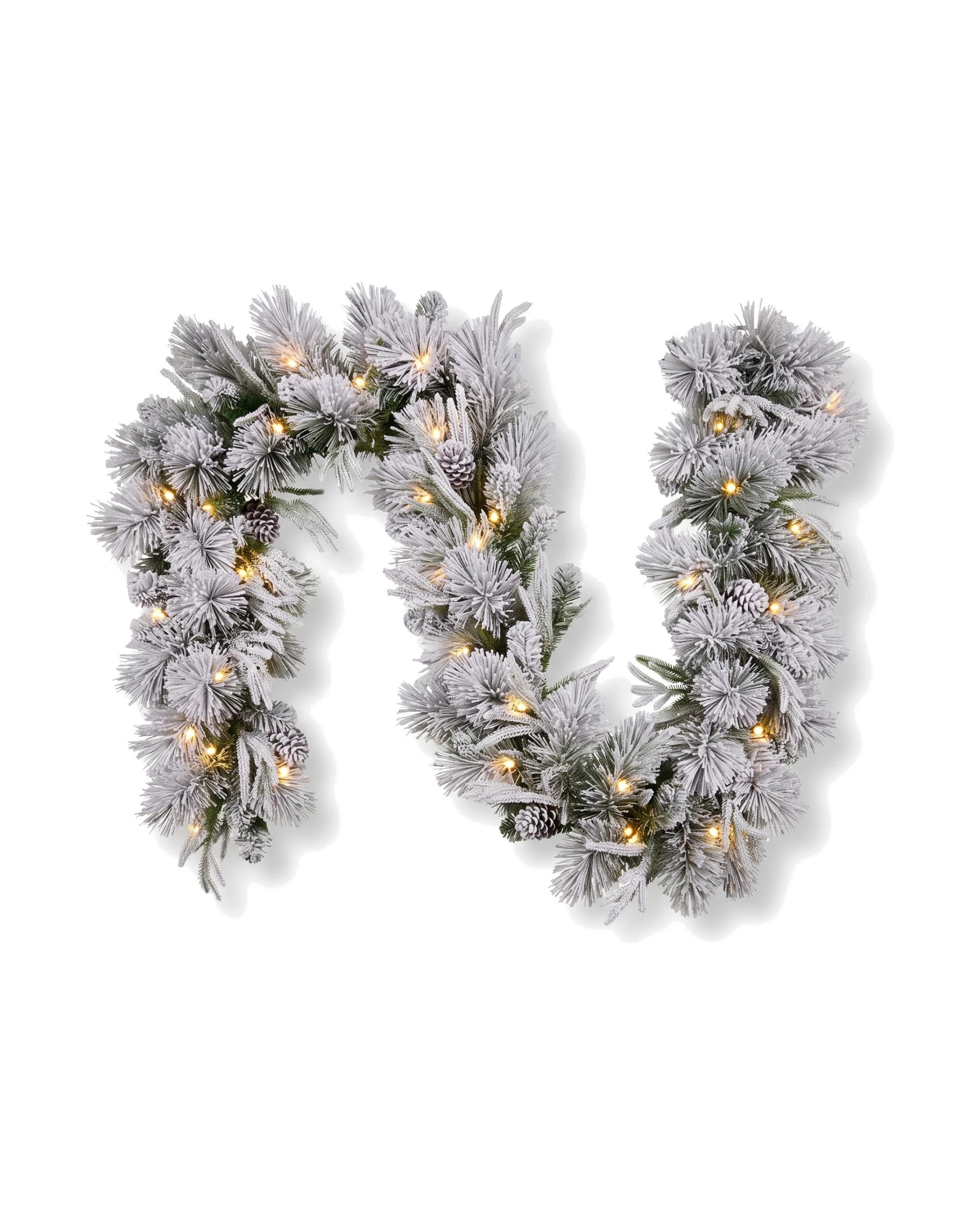 5 Christabelle 2.74m Pre-Lit Flocked Garland, Pine Cones, LED Timer - White, 5 of 9