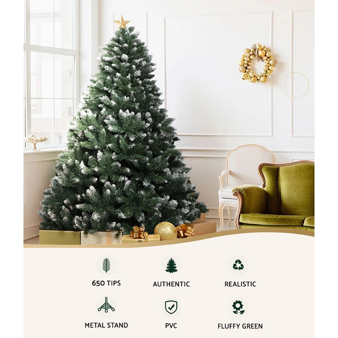 5 Jingle Jollys Christmas Tree 1.8m Snowy Xmas Tree Decoration 650 Tips Lush Foliage Sturdy Stand Easy Assembly - Green, 5 of 8