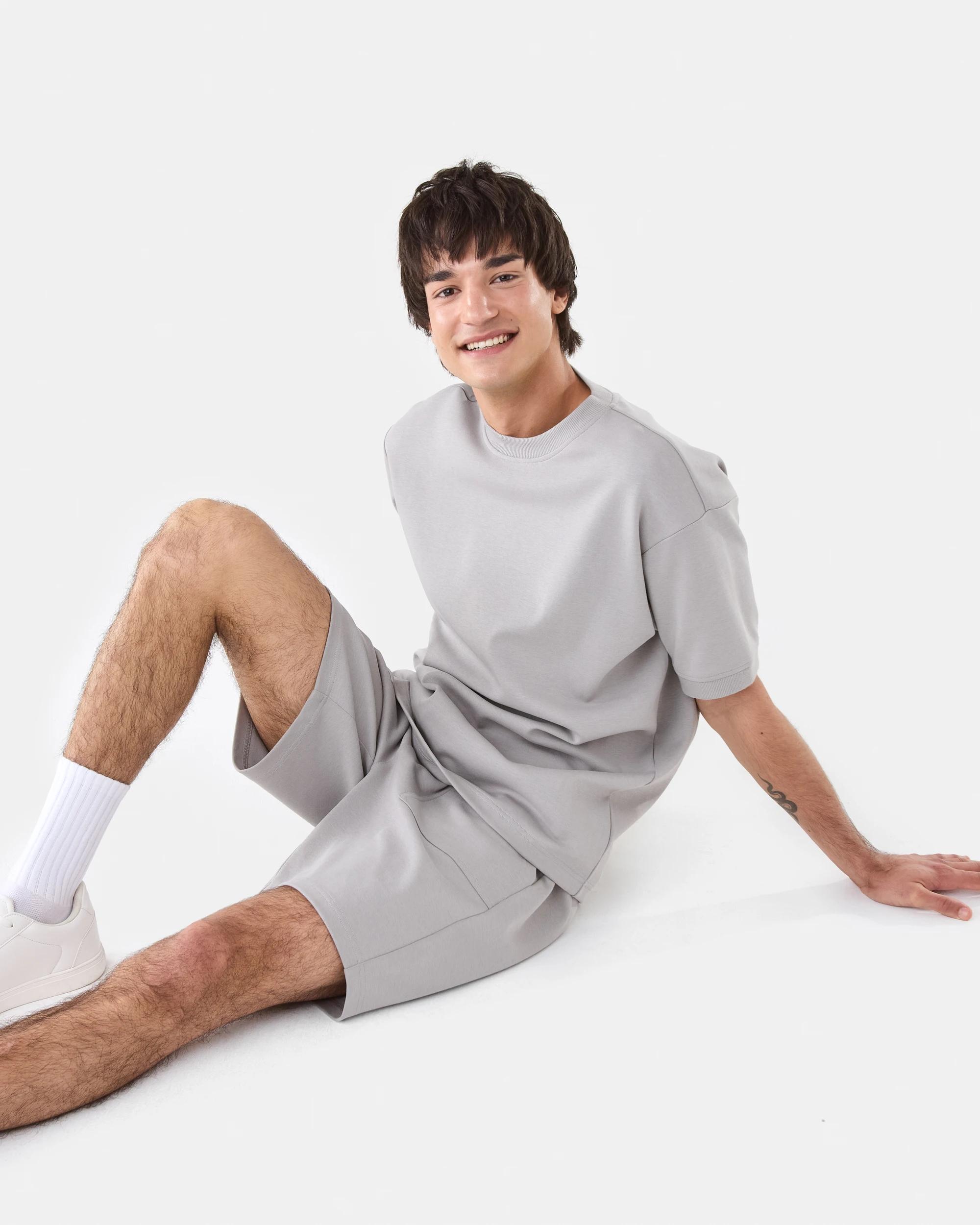 7 Elastic Waist Interlock Knit Shorts Gry Smoke, 7 of 8