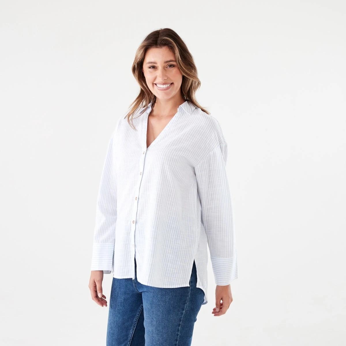2 Long Sleeve Cotton Slub Stripe Shirt MONO STRIPE BLUE, 2 of 6