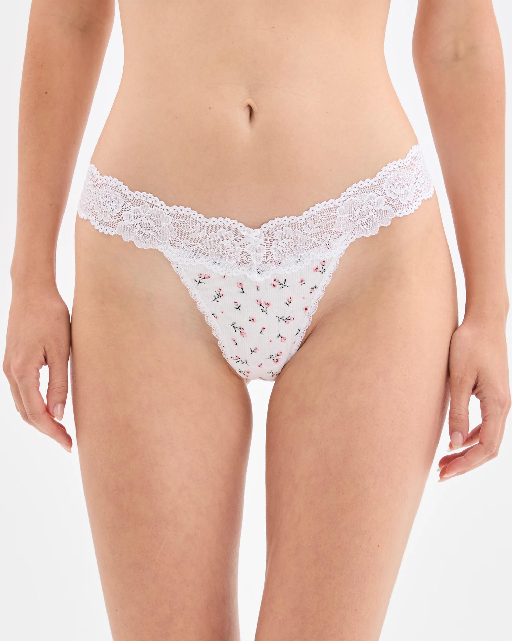 1 Target Woman Australian Cotton & Lace Womens G-String Briefs 3 Pack HAWTHORN ROSE/FOX GLOVE/LAYLA DITSY WHITE, 1 of 4