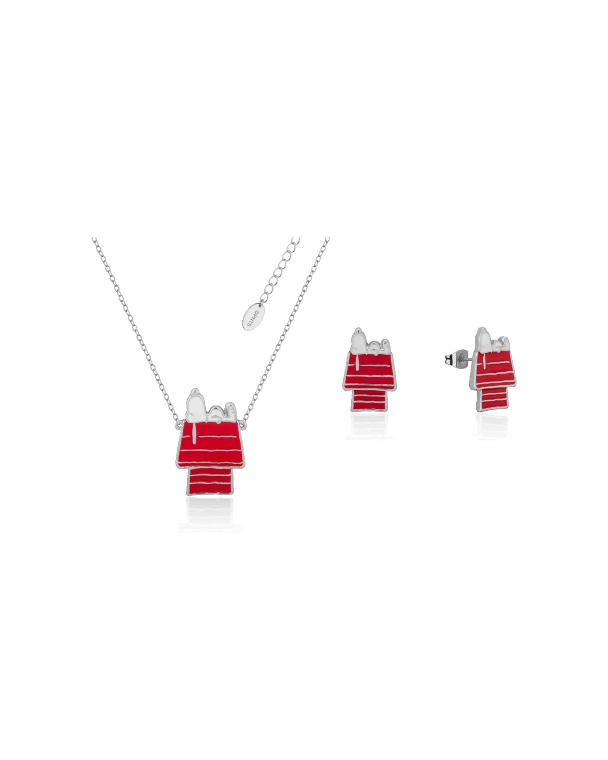 1 Couture Kingdom Peanuts Snoopy Dog House Stud Earrings Necklace - Silver, 1 of 4