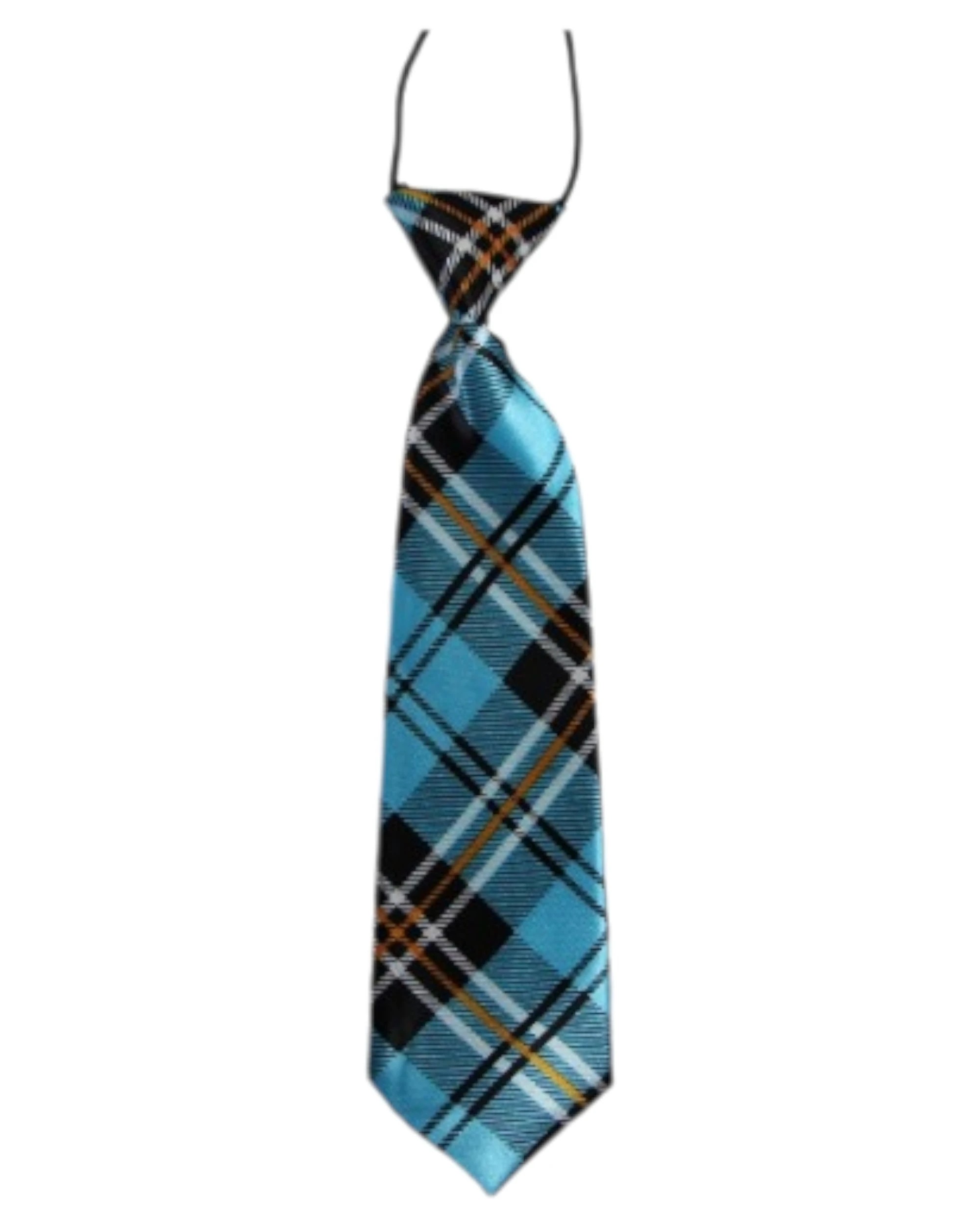 2 Zasel Kids Boys Turquoise, Black & Orange Patterned Elastic Neck Tie - Criss Cross - Multi, 2 of 5