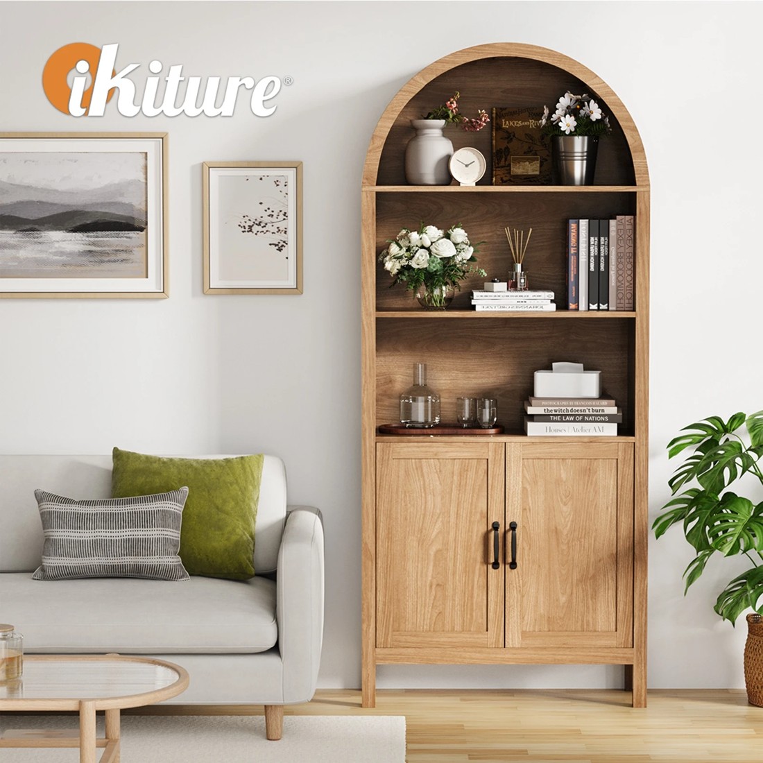 5 Oikiture Arched Bookshelf Display Shelf Bookcase Bookshelves Storage Cabinet
 - natural, 5 of 10