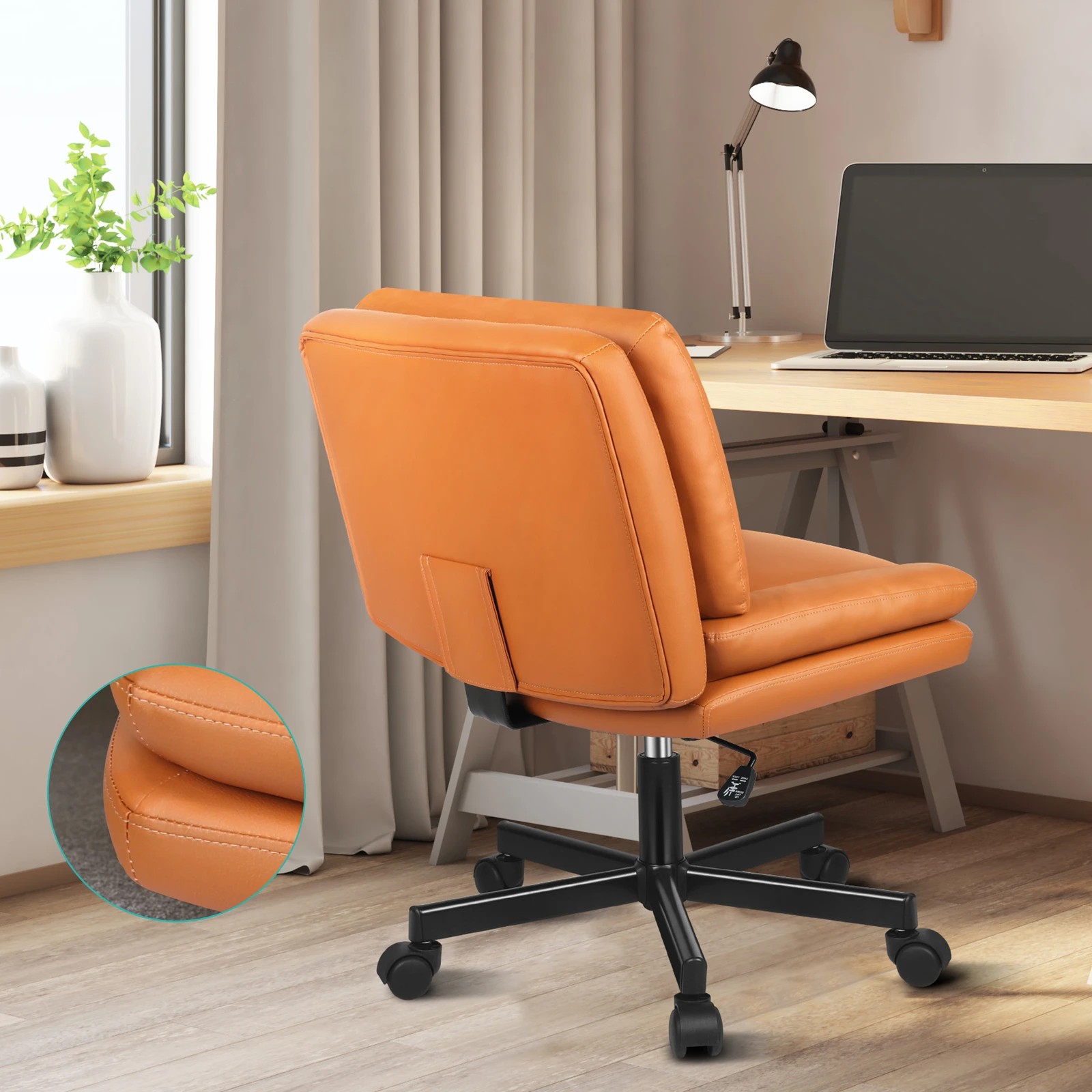 5 Alfordson Armless Office Desk Chair Mid Back Wide Seat w/ Wheels Leather - Brown, 5 of 7