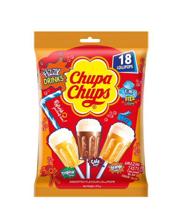 18 Piece Chupa Chups 3D Fizzy Drinks Lollipops 270g