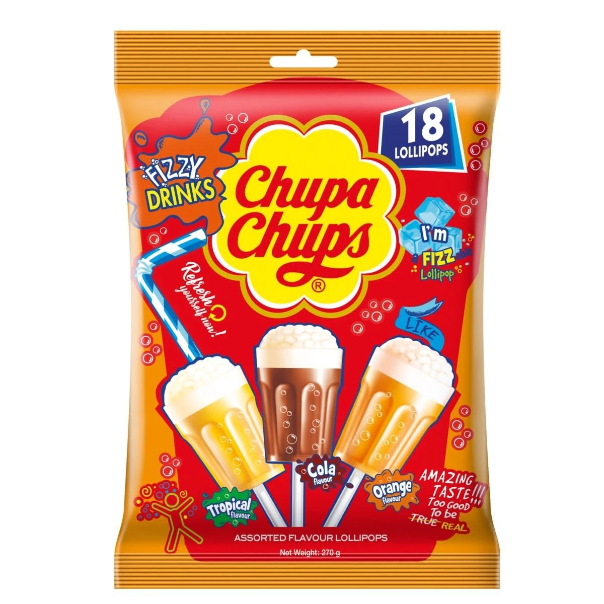 1 18 Piece Chupa Chups 3D Fizzy Drinks Lollipops 270g