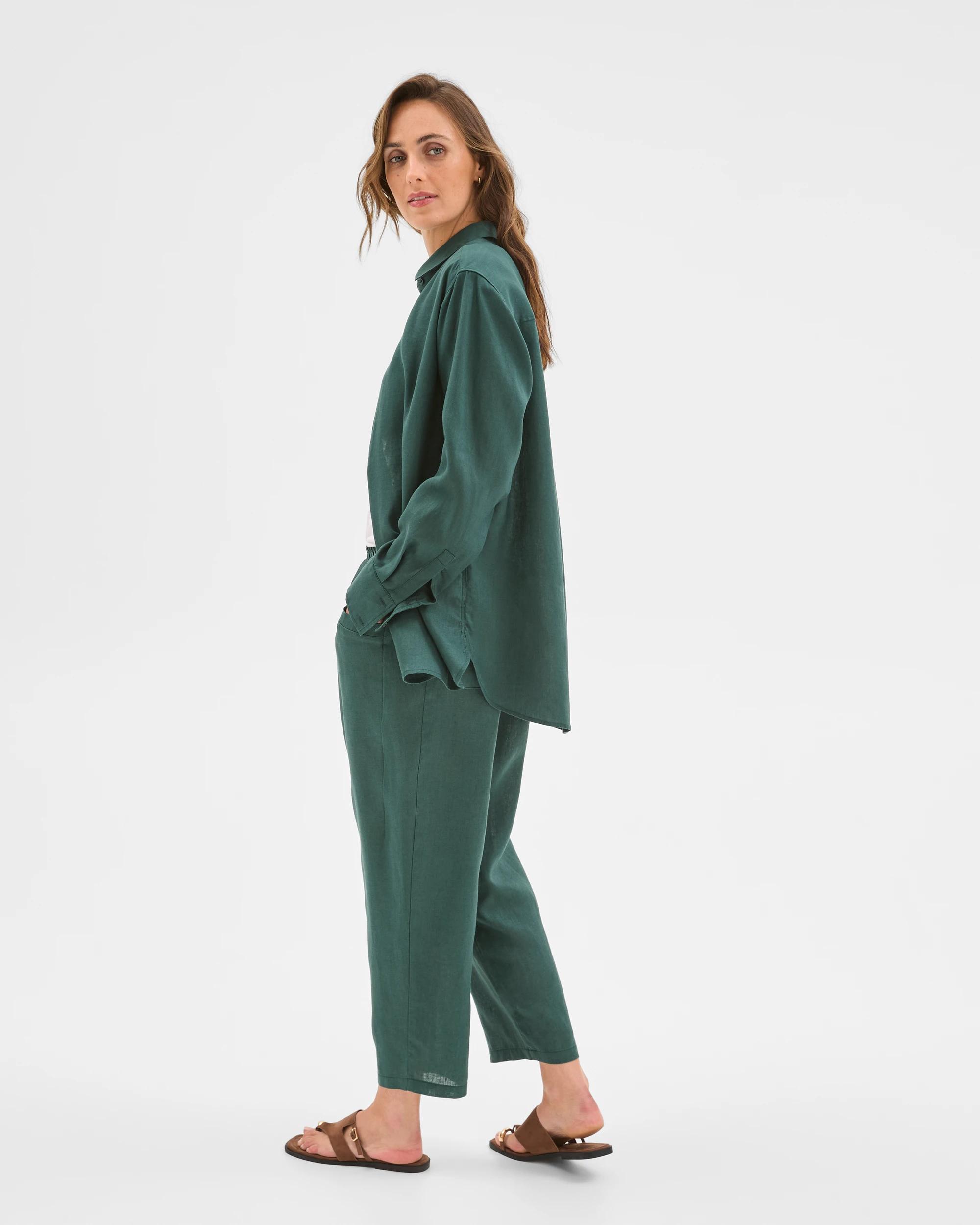 6 Target European Linen Long Sleeve Shirt DEEP GREEN, 6 of 6