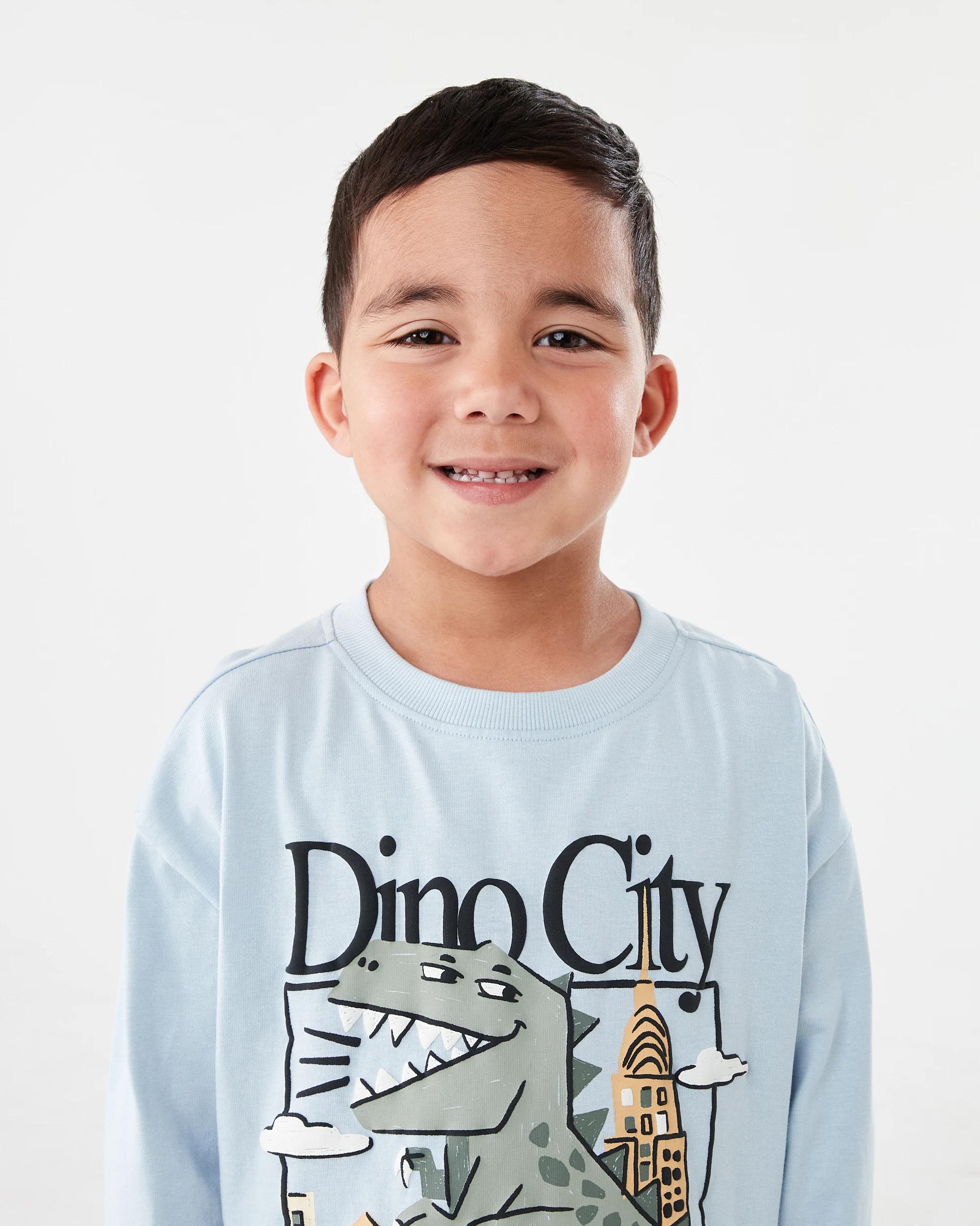 3 Long Sleeve Oversized T-shirt Blu Dino, 3 of 8