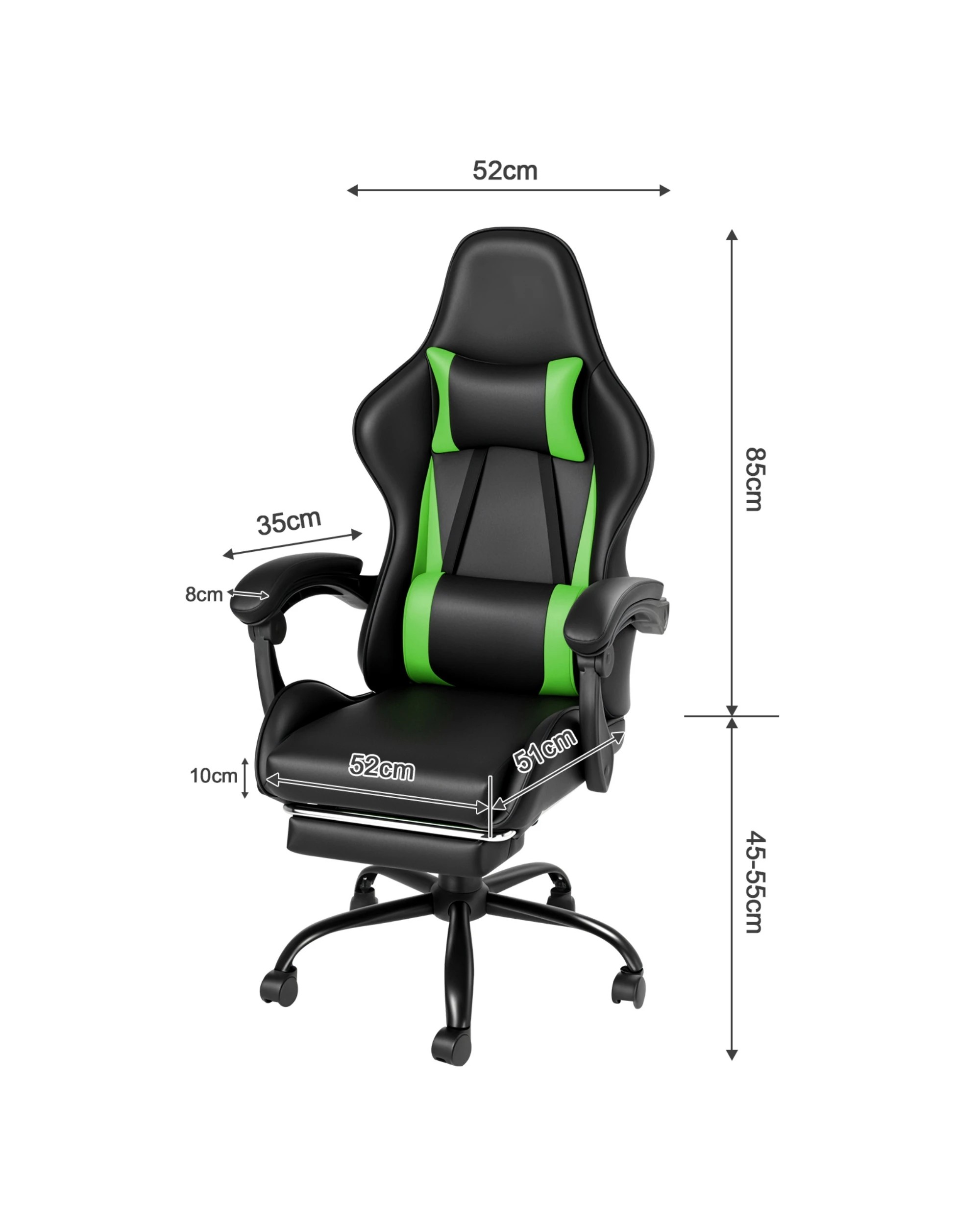 3 Advwin Gaming Chair with Lumbar Cushion - Green, 3 of 8