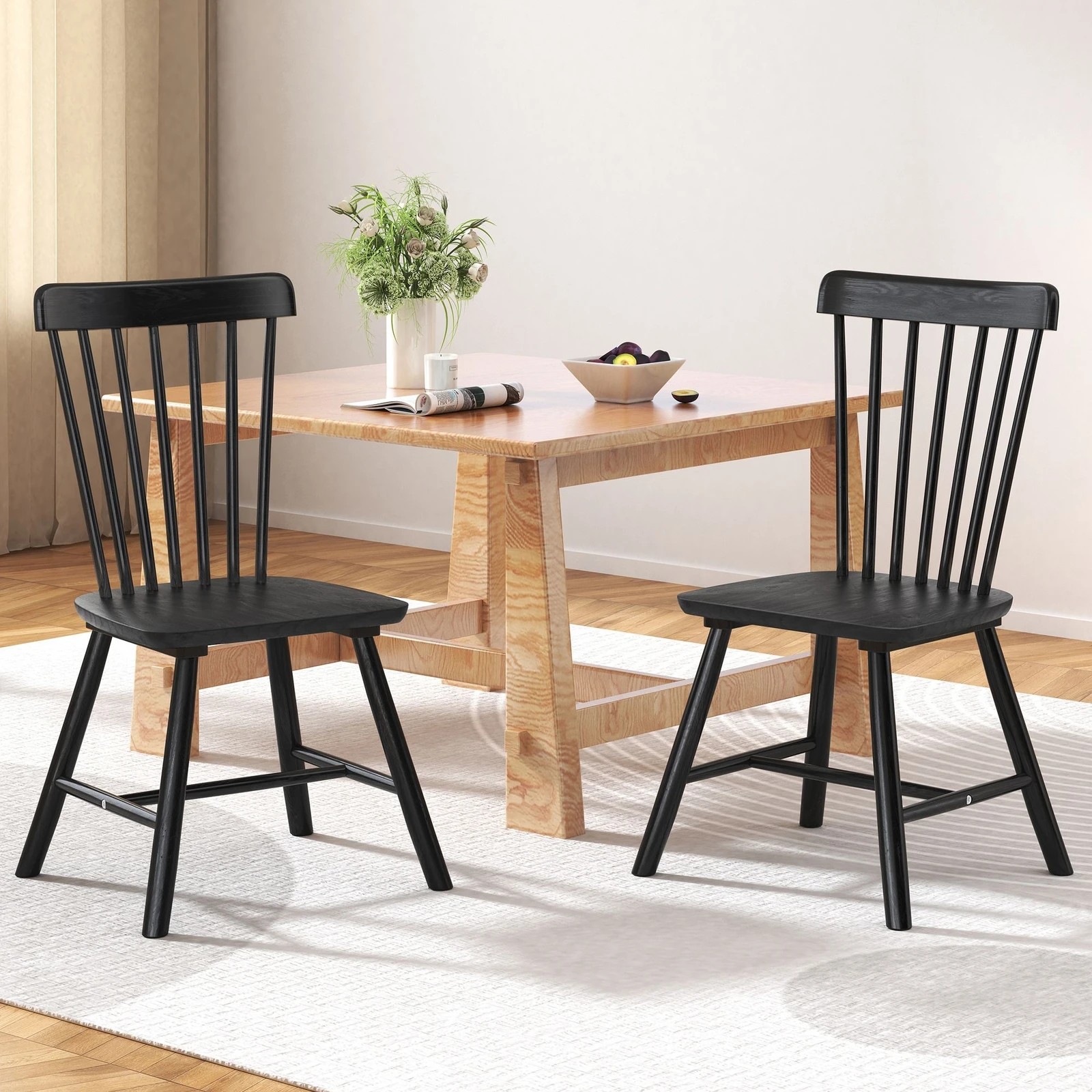 3 Alfordson 2x Dining Chairs Kitchen Lounge Cafe Retro Solid Wood Modern - Black, 3 of 10