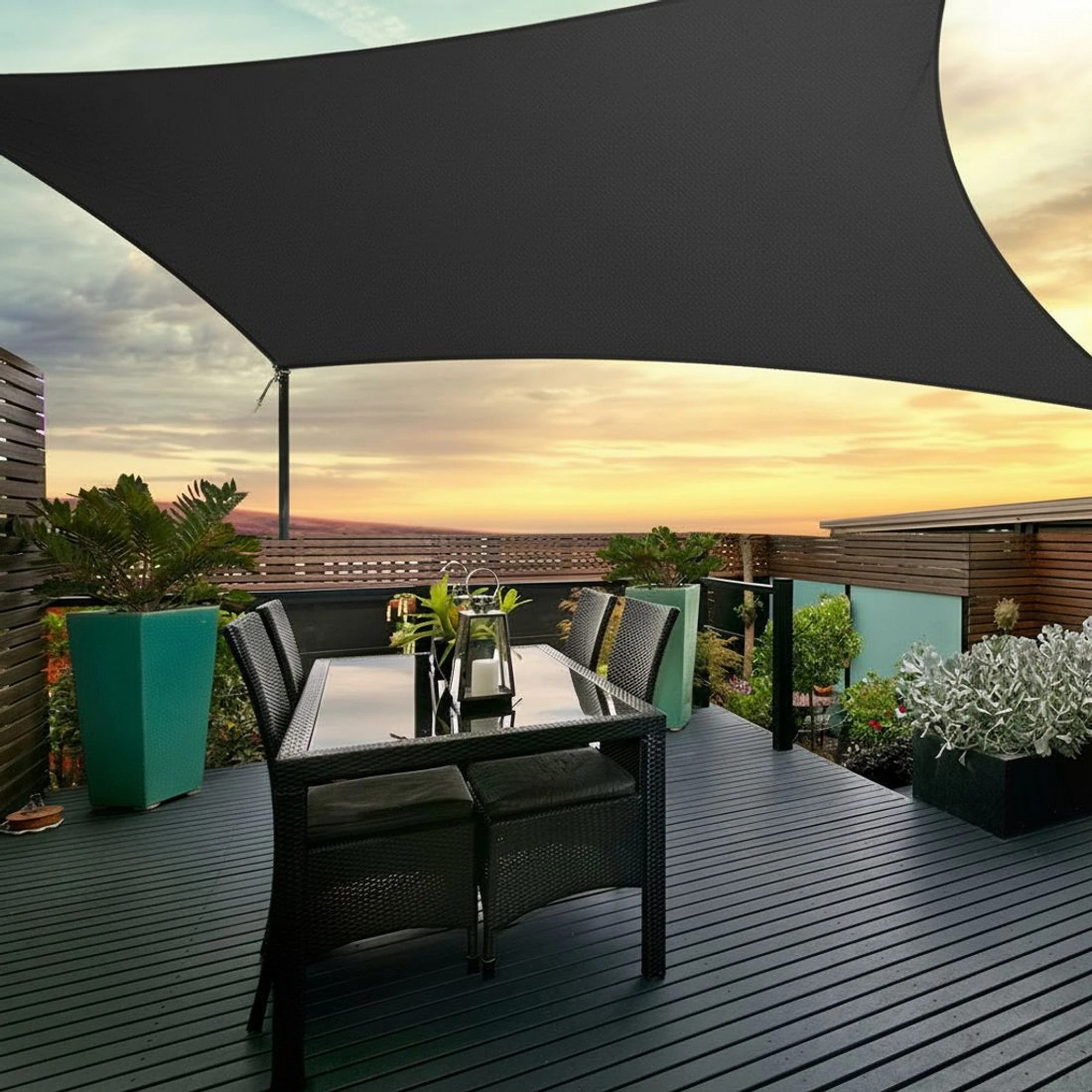 2 Instahut Shade Sail Rectangle 280GSM 98%  Shade Cloth - Black, 2 of 8