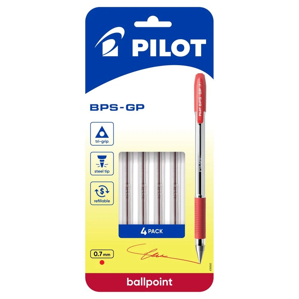 1 PILOT BPS-GP Ballpoint Pen Fine 0.7mm Red 4 Pack, 1 of 8