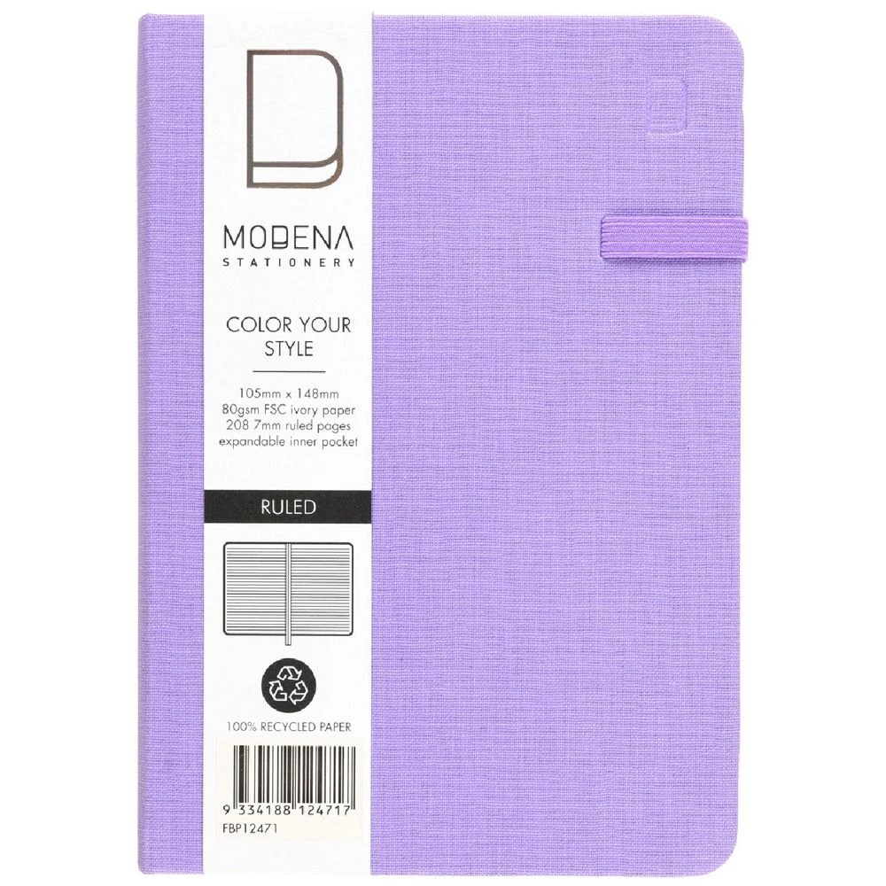 1 Modena A6 Linen Ruled Notebook Lilac, 1 of 5