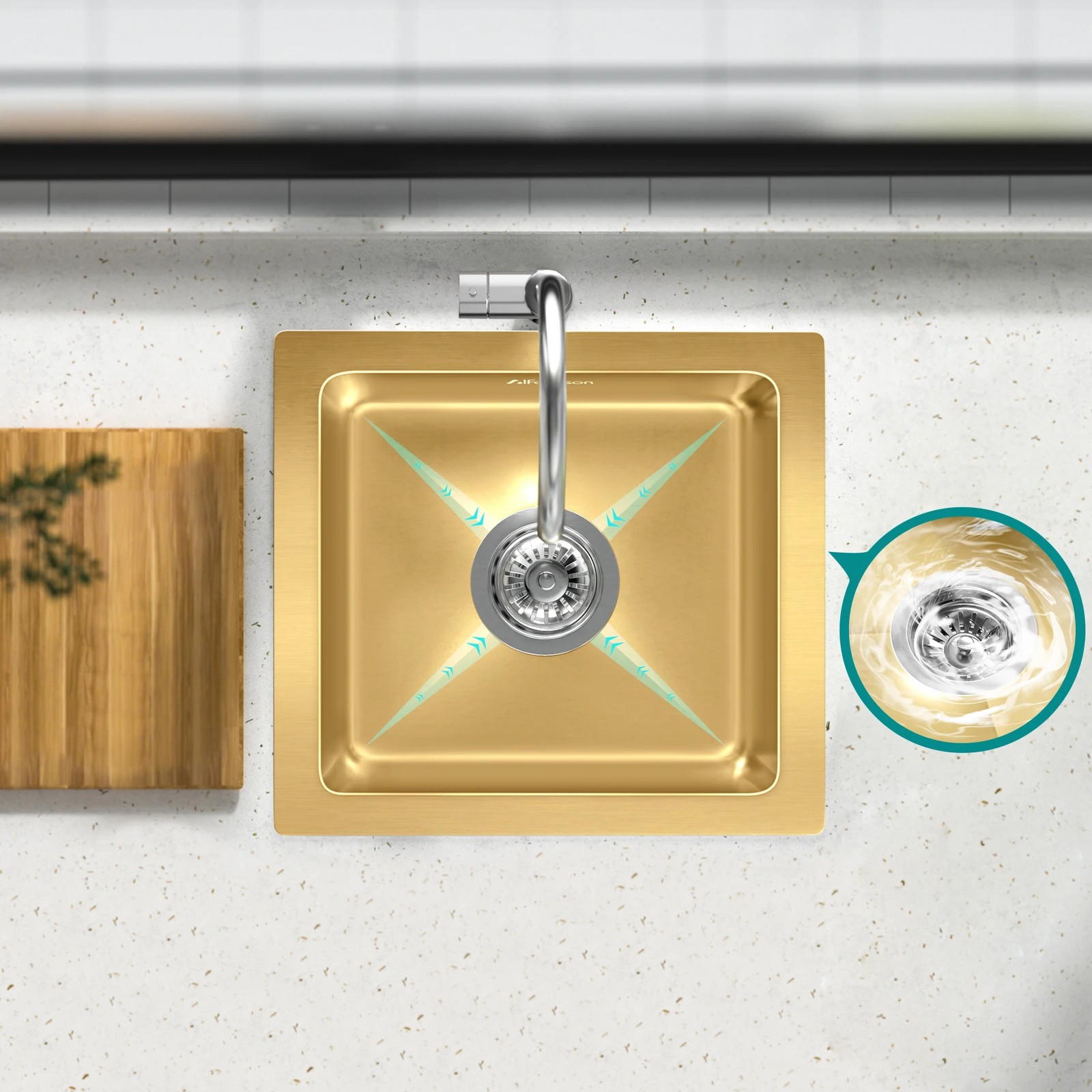 3 Alfordson Kitchen Sink 34x31cm Stainless Steel Basin Single Bowl - Gold, 3 of 8