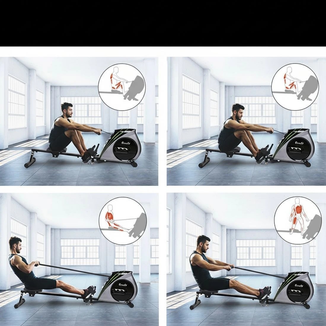 4 Everfit Rowing Machine Rower Elastic Rope Resistance Fitness Home Cardio - Silver, 4 of 6