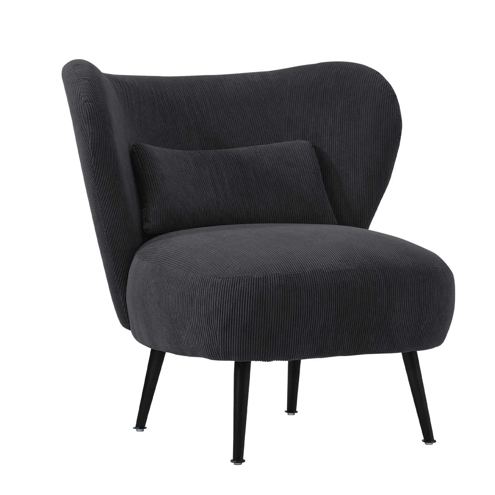 6 Oikiture Armchair Lounge Chair With Lumbar Pillow Wingback Velvet
 - Charcoal, 6 of 10