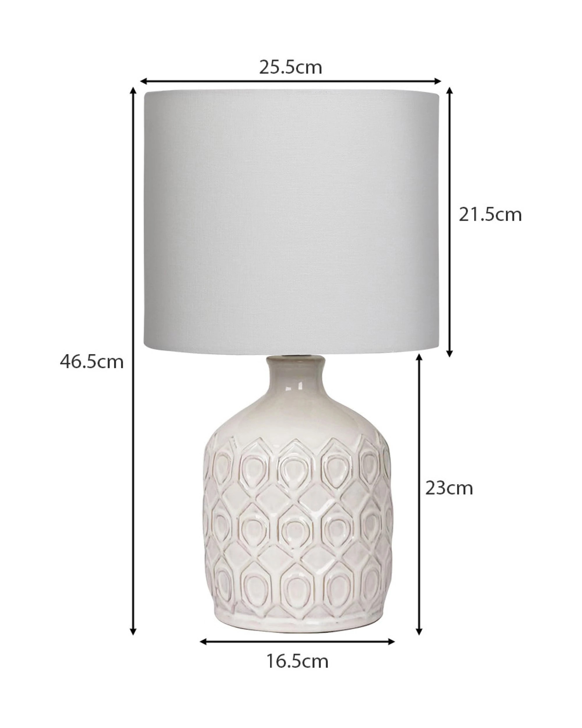 3 Sarantino Cream Ceramic Table Lamp with White Fabric Shade, Antique Herringbone Patterned Bedside Light, 3 of 5