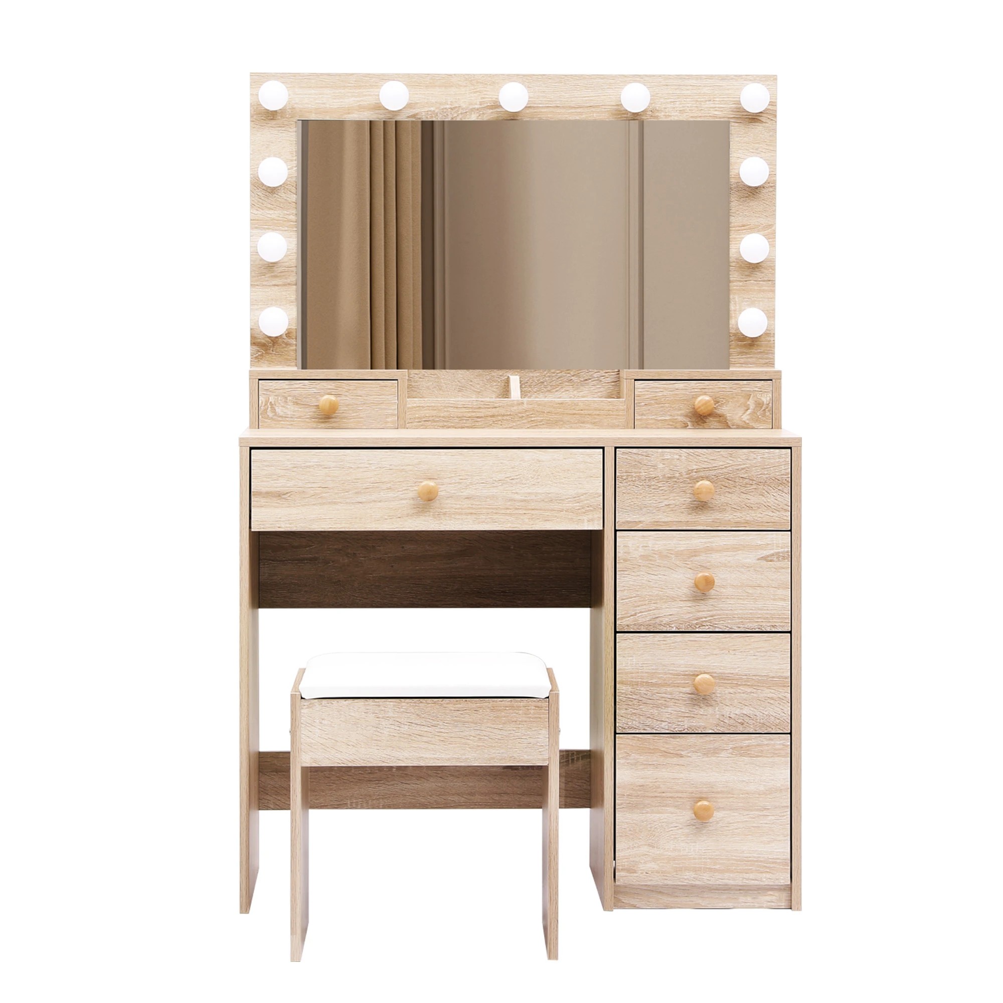 2 Levede Led Mirrordressing Table Set-natural, 2 of 9
