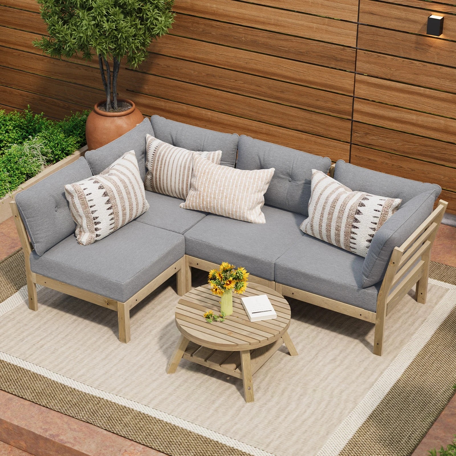 3 Livsip 4 Seater Outdoor Sofa Set Lounge Setting - Grey, 3 of 10