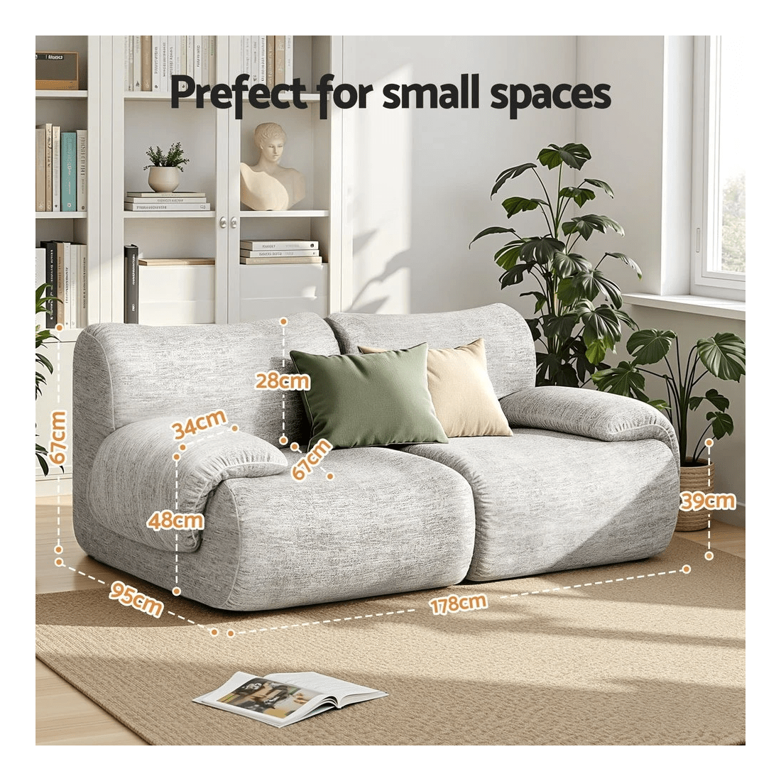 2 Artiss 2 Seater Sofa Modular Sectional Sofas Couch Bed No Assembly Living Room - Grey, 2 of 7