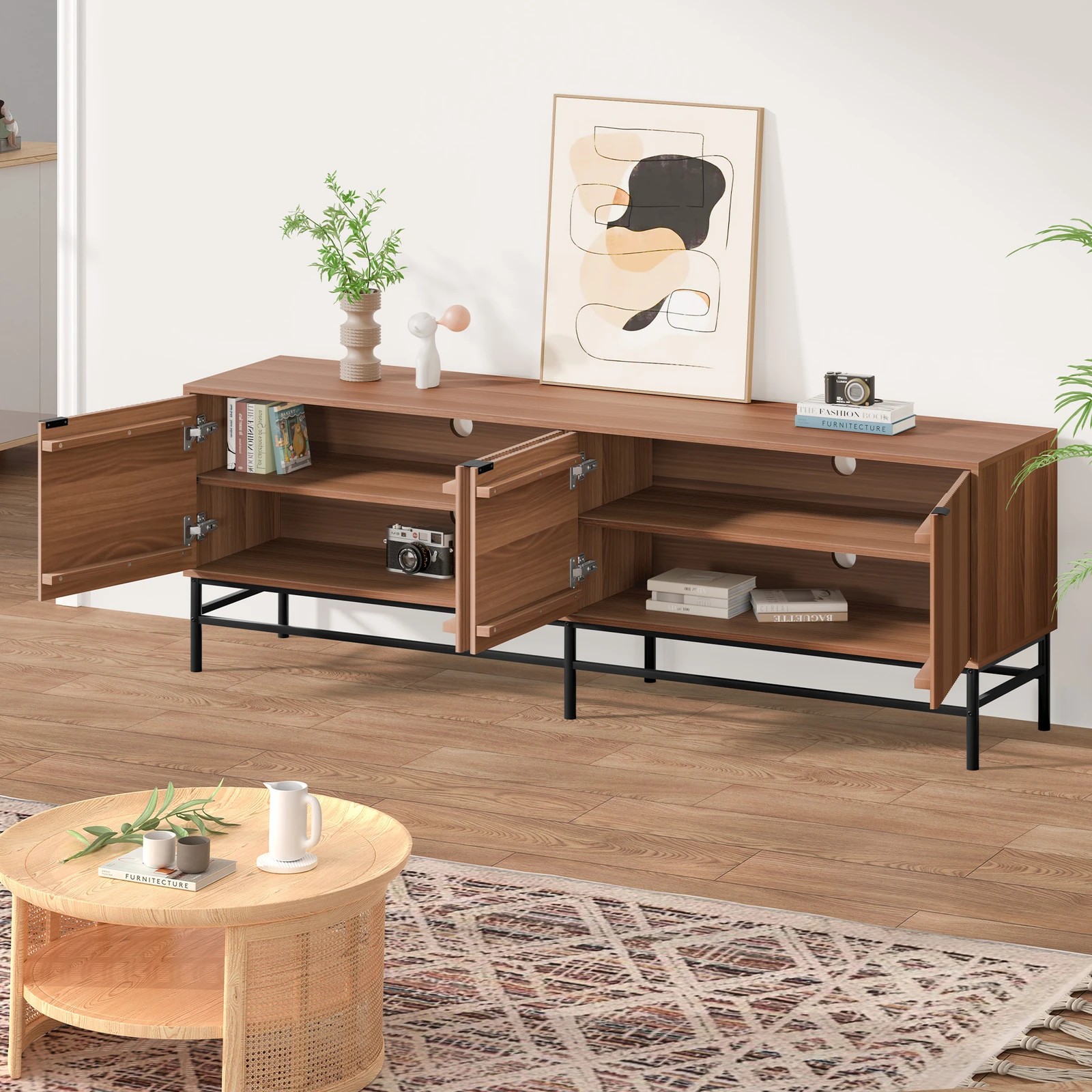 6 Alfordson Entertainment Unit TV Cabinet Stand 180cm Storage 4 Tiers Shelf - Walnut, 6 of 10