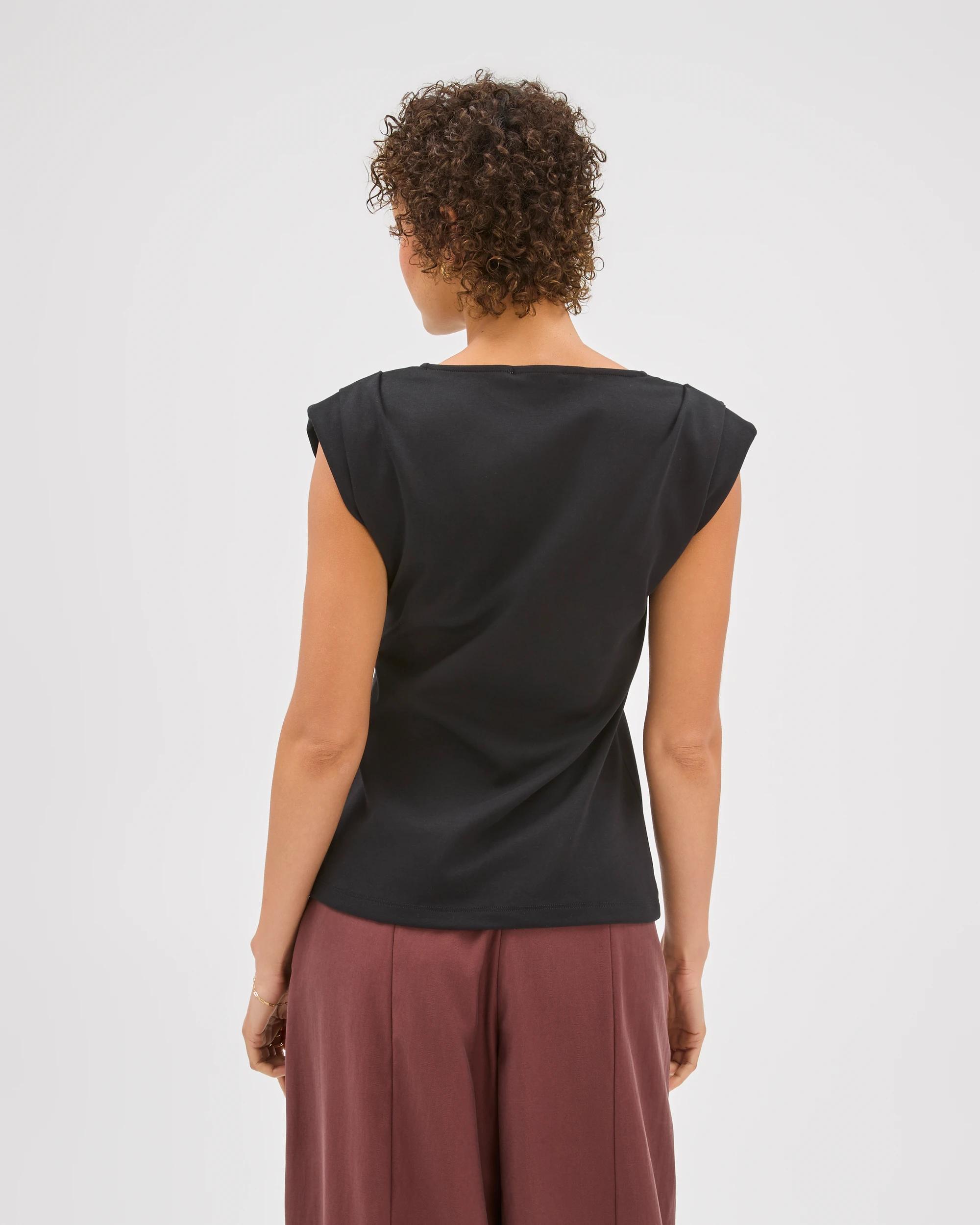 5 Preview Australian Cotton Sleeveless Shoulder Pad Tuck Detail Top BLACK, 5 of 6