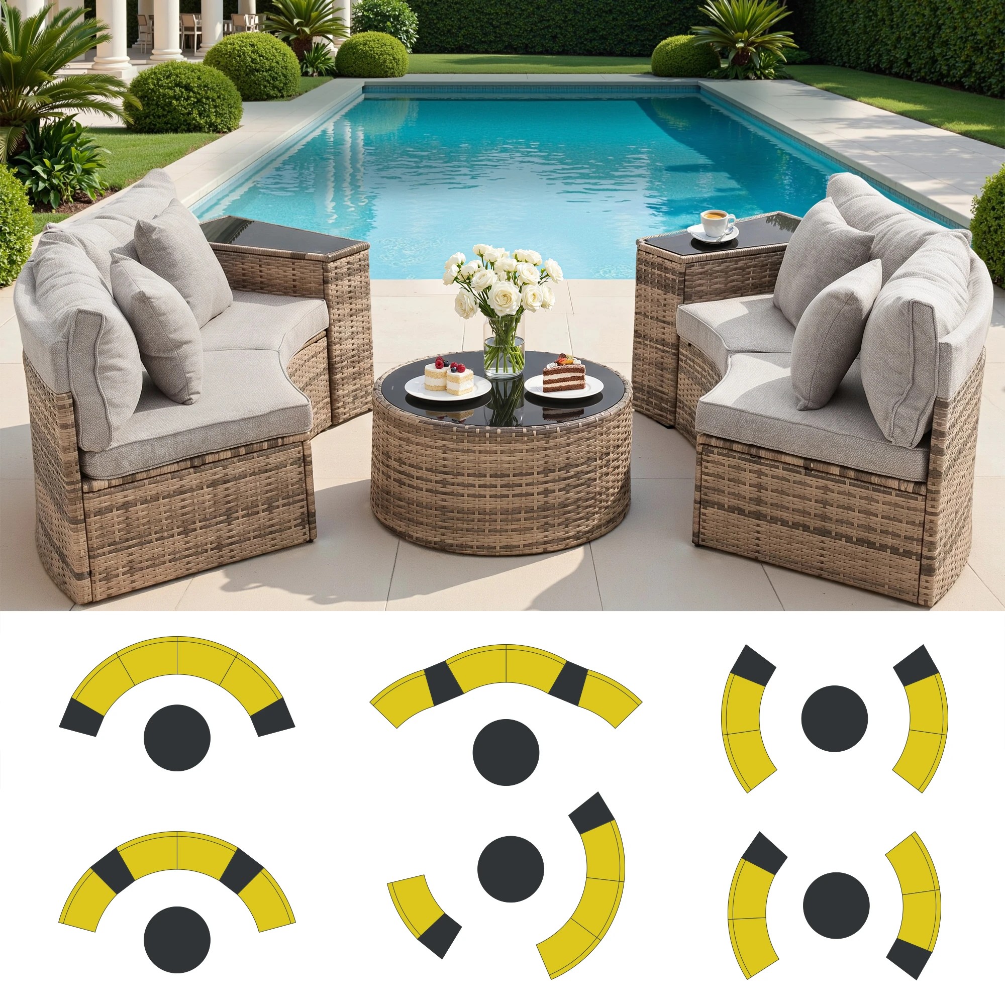 5 Gardeon 4 Seater Outdoor Sofa Set with Cushions 7PCS Table Chair Rattan Patio Furniture Coffee Table Side Tables - Brown, 5 of 7