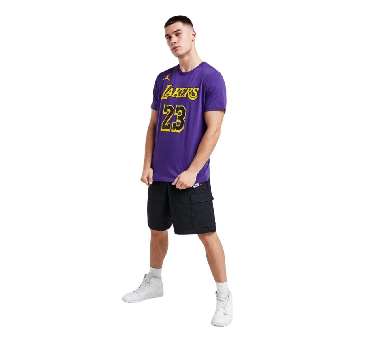 1 Nike Mens Air Jordan NBA Lebron James Lakers Purple Statement Jersey T-Shirt PURPLE, 1 of 7