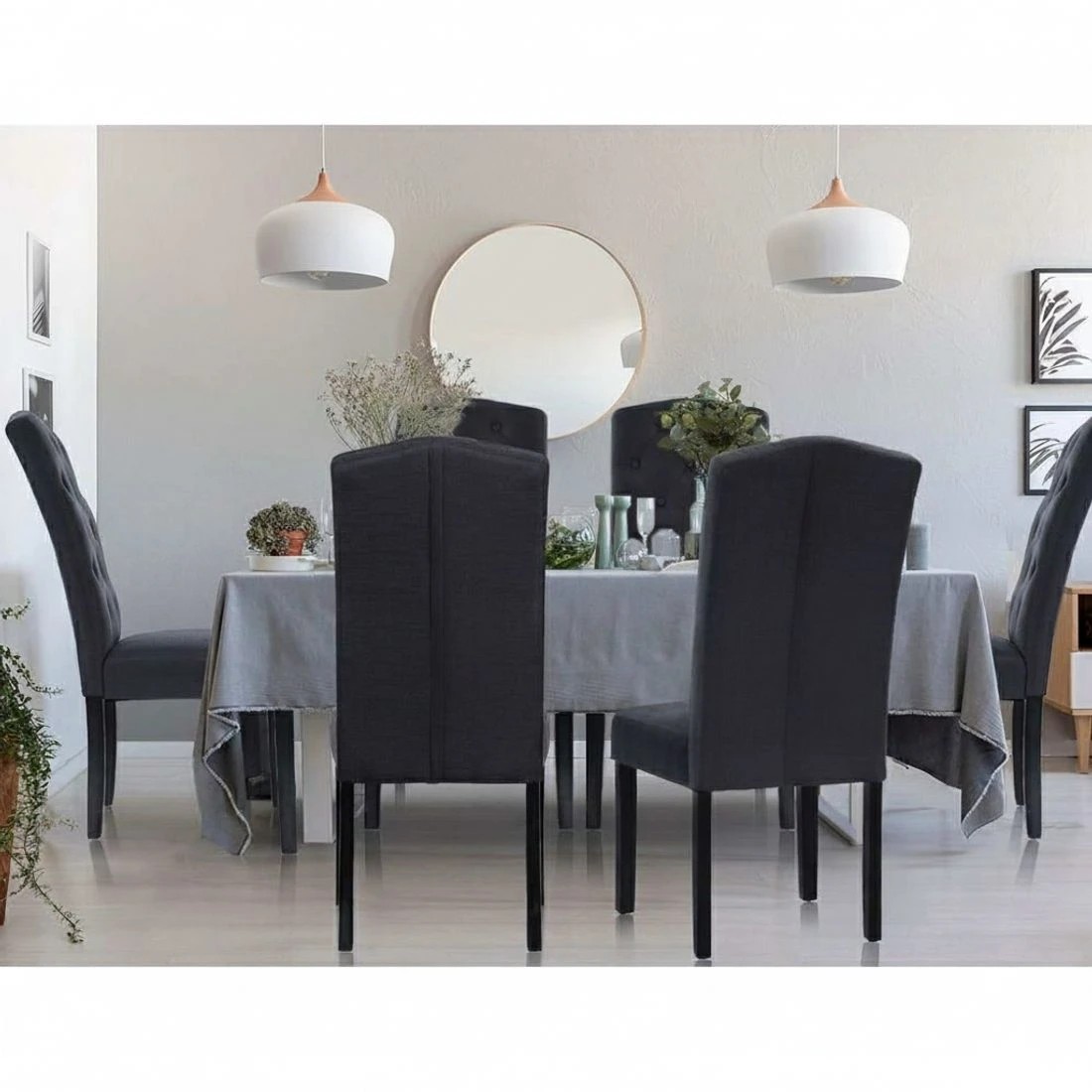 3 Artiss Dining Chairs Set of 2 Linen Parsons Chair Dark - Grey, 3 of 6