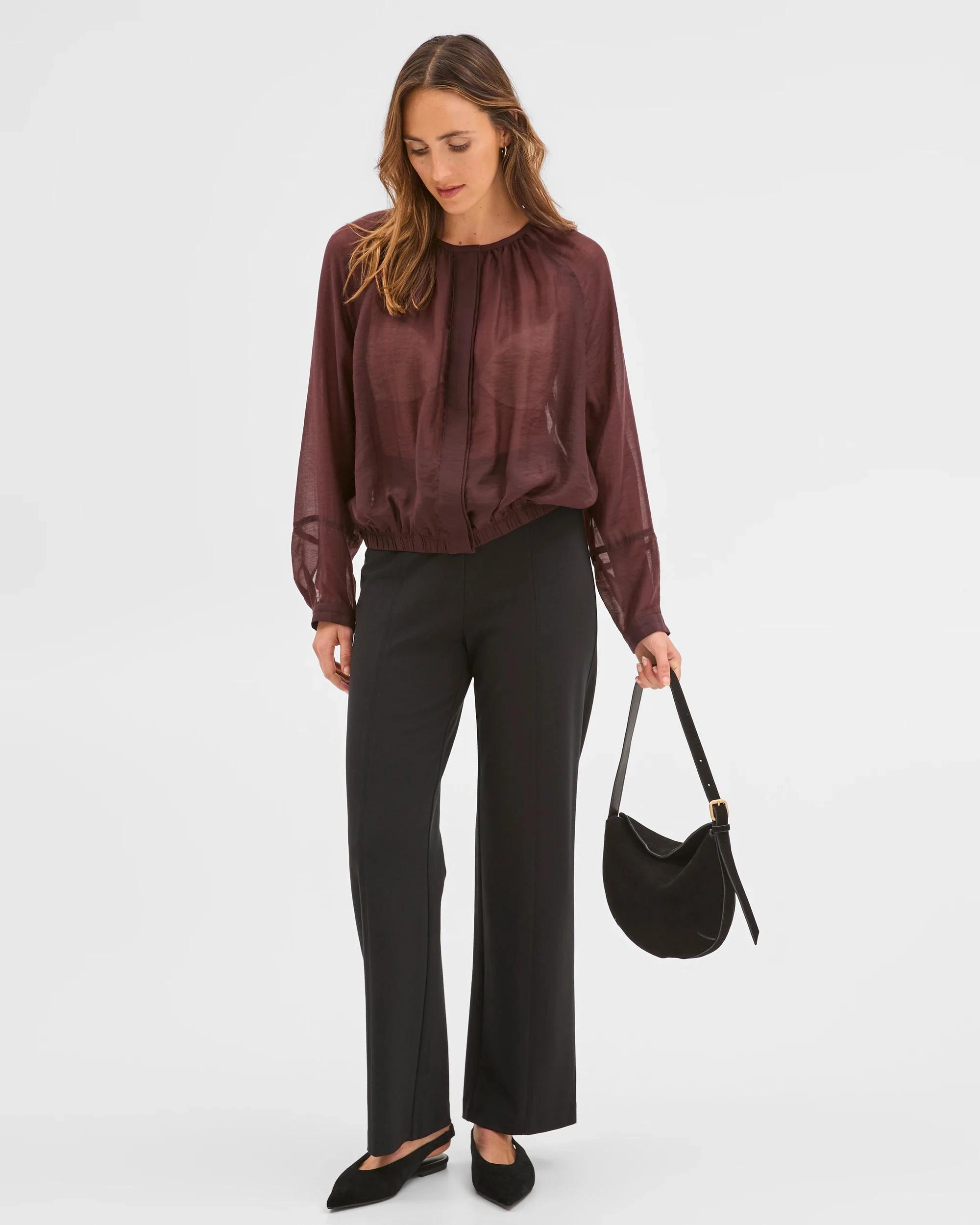 3 Preview Long Raglan Sleeve Gathered Blouse DARK CHOCOLATE, 3 of 7