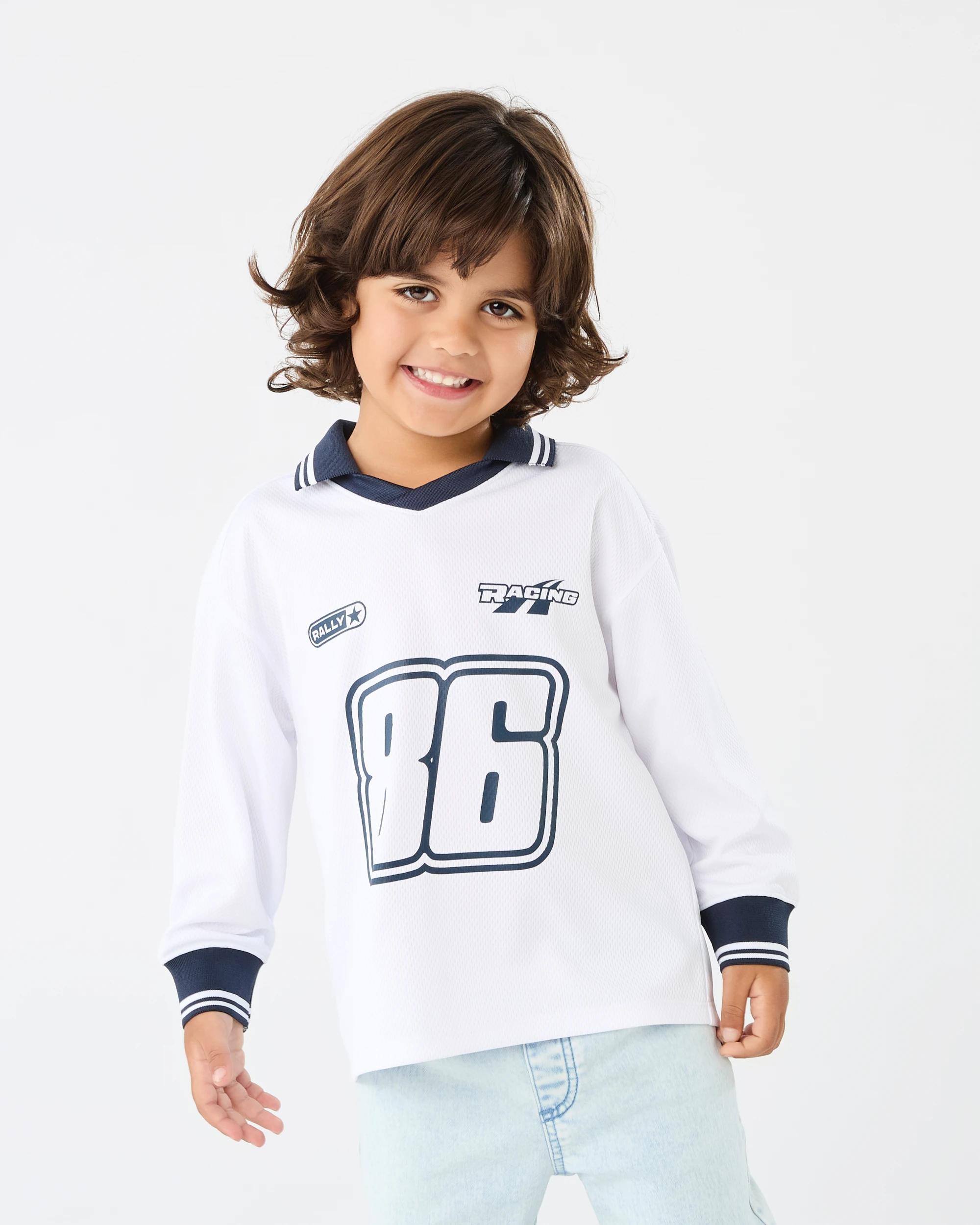 1 Long Sleeve Sports Jersey T-shirt Wht Moto, 1 of 7