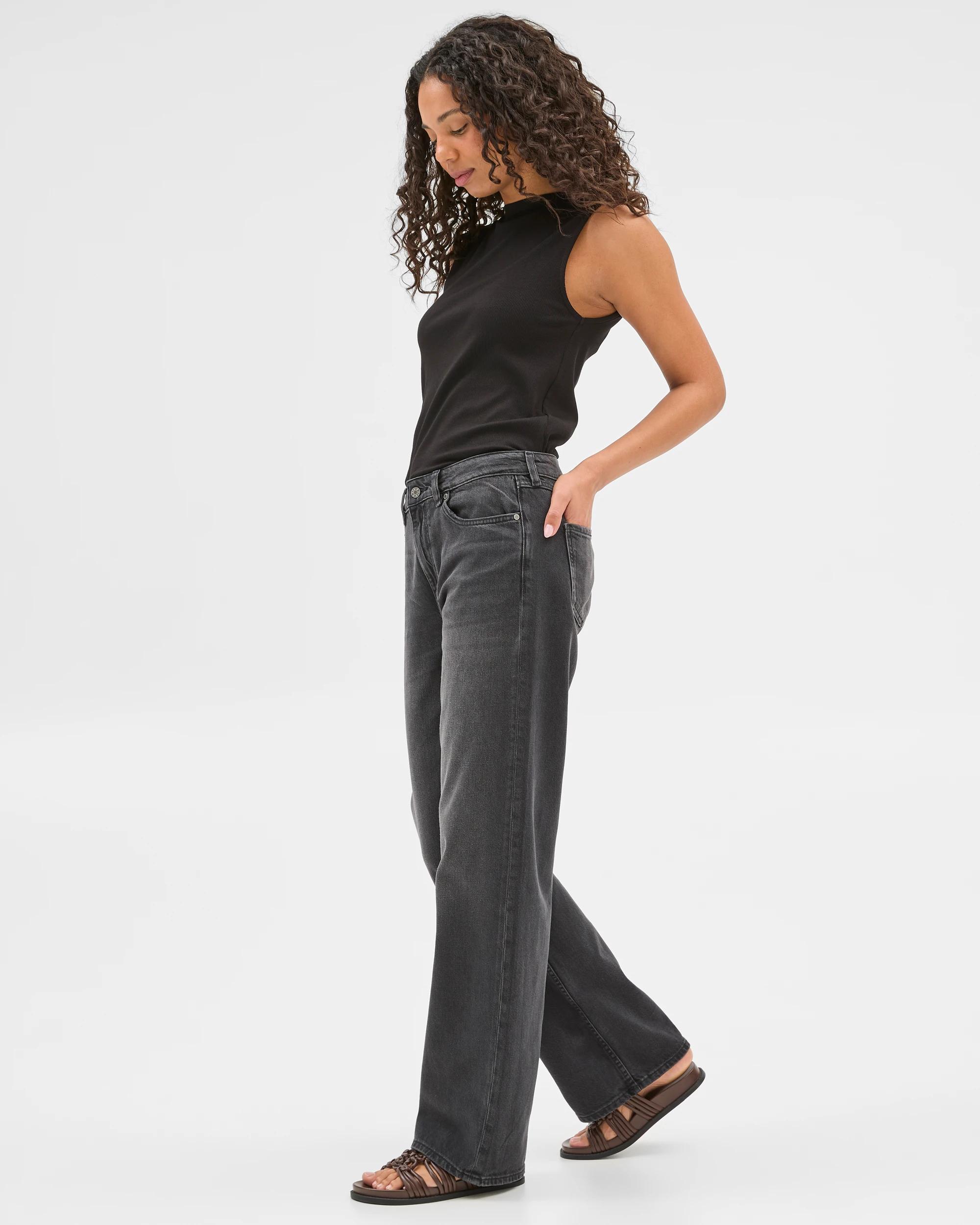 4 Target Mid Rise Full Length Loose Fit Wide Leg Denim Jeans - Imogen WORN BLACK, 4 of 6