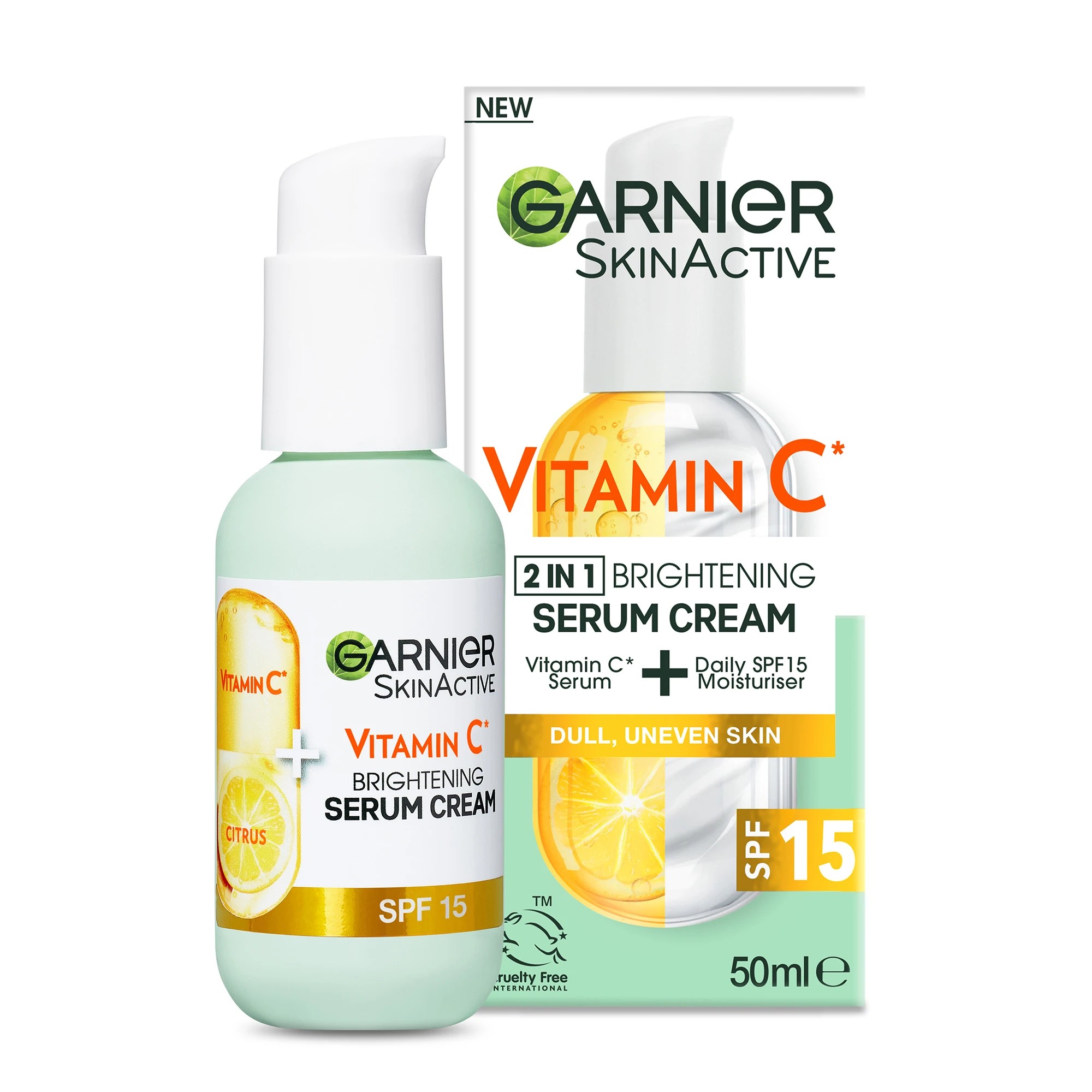 1 Garnier SkinActive 2 in 1 Brightening Serum Cream 50ml - Vitamin C, 1 of 7