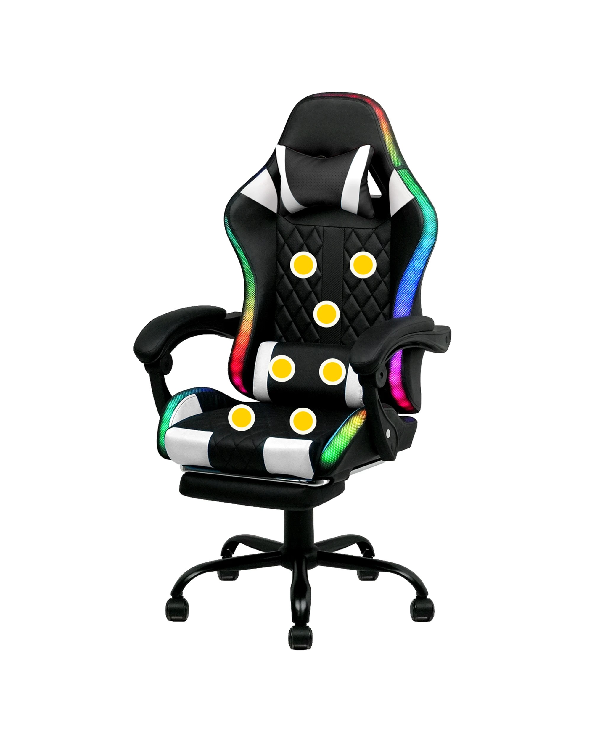 1 Advwin Led Lights Gaming Chair With Massagers Black/white, 1 of 8