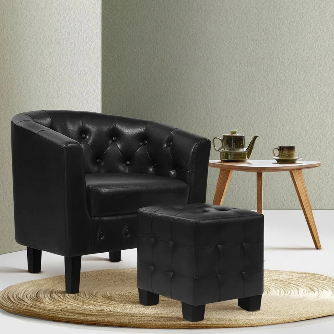 7 Artiss Armchair Set with Ottoman - Black, 7 of 7