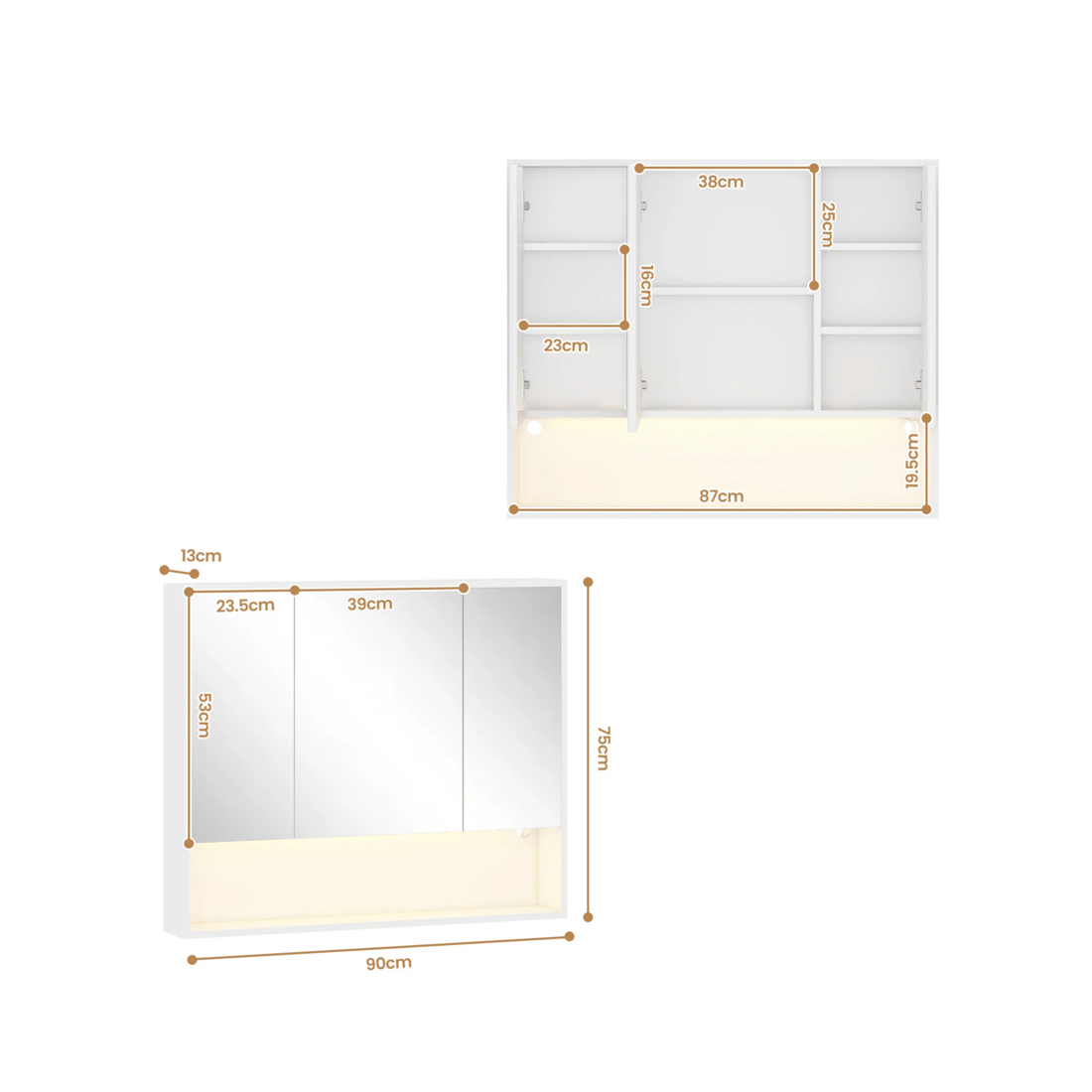 8 Advwin 90 cm LED Bathroom Mirror Cabinet Wall Mounted Cupboard Storage w/ 3 Doors Shaving Cabinets, 8 of 8