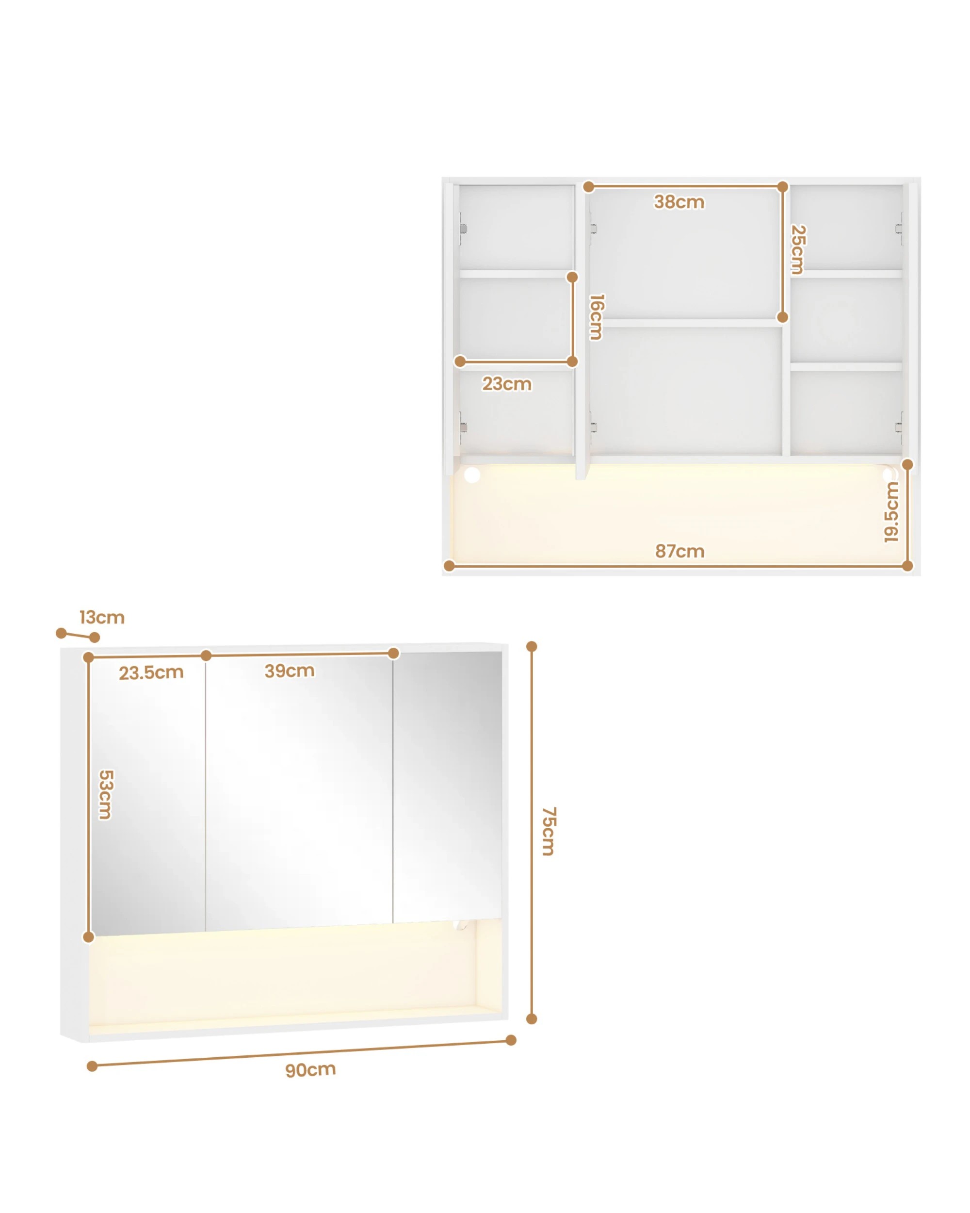 8 Advwin 90 cm LED Bathroom Mirror Cabinet Wall Mounted Cupboard Storage w/ 3 Doors Shaving Cabinets, 8 of 8