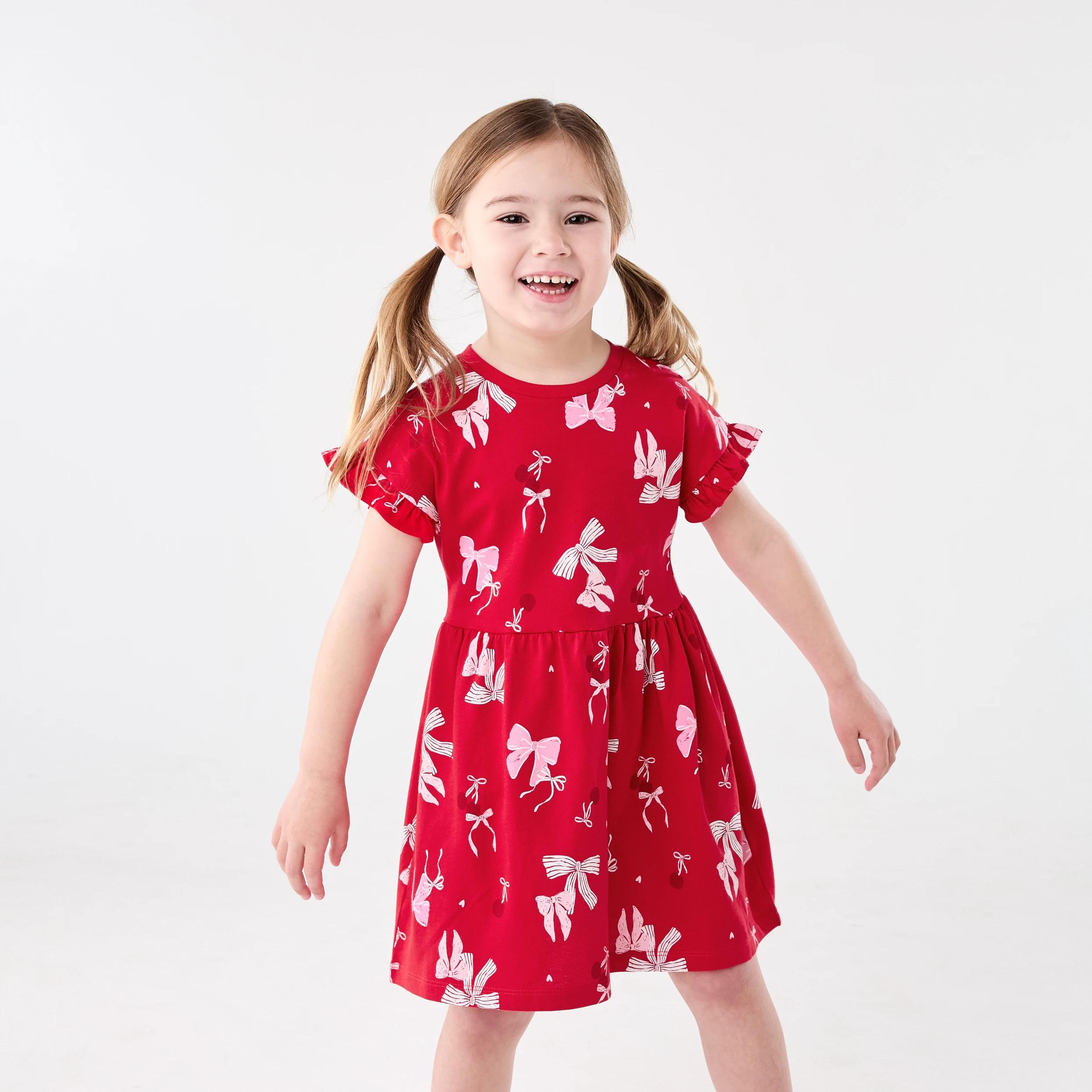 1 Christmas Print Jersey Dress Red Bows, 1 of 9
